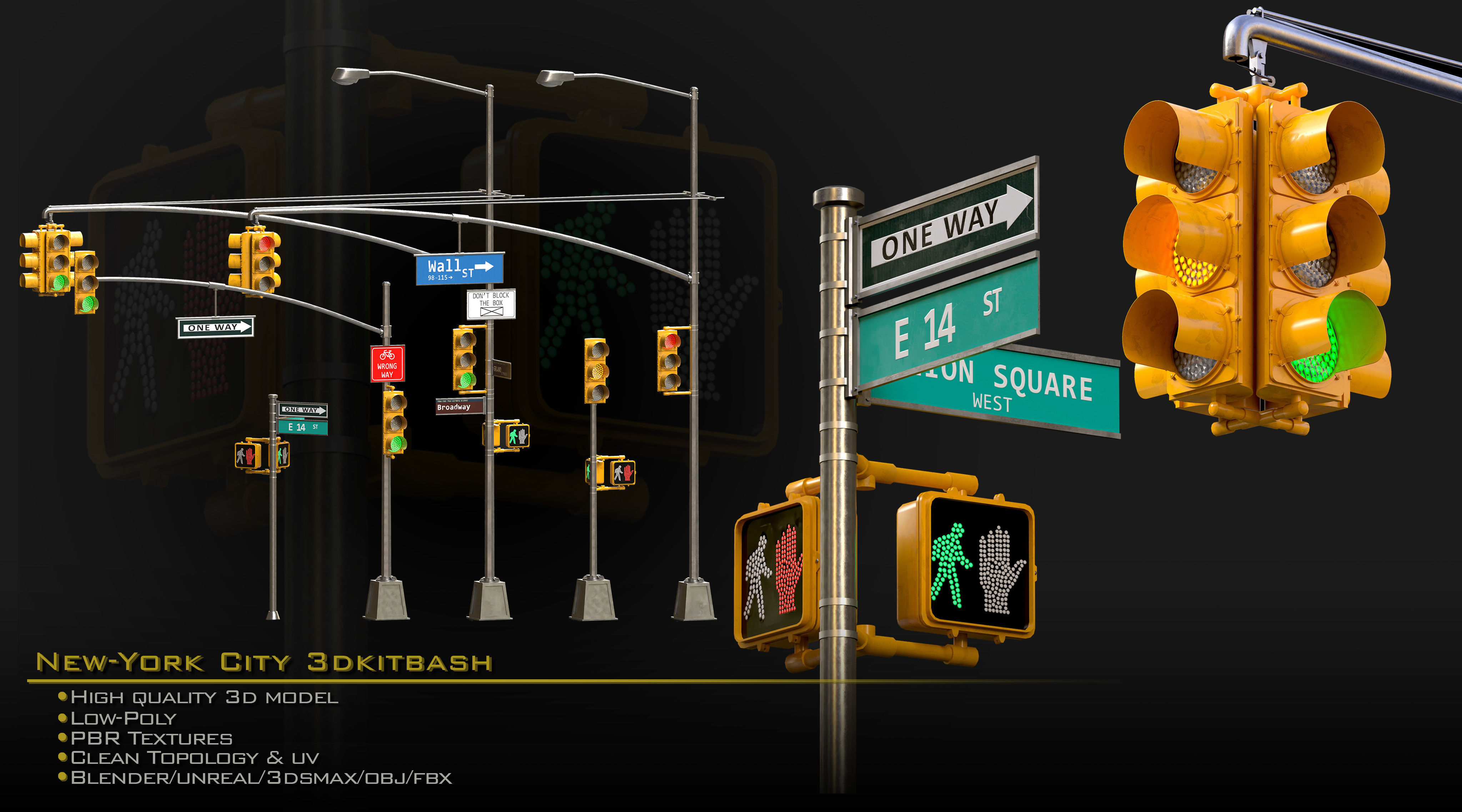 NewYork City Buildings and Street Environment 3D Asset Kitbash Low-poly 3D model_2