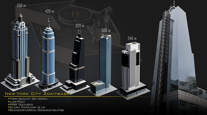 NewYork City Buildings and Street Environment 3D Asset Kitbash Low-poly 3D model 4
