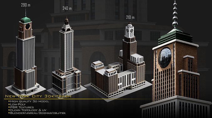 NewYork City Buildings and Street Environment 3D Asset Kitbash Low-poly 3D model 5
