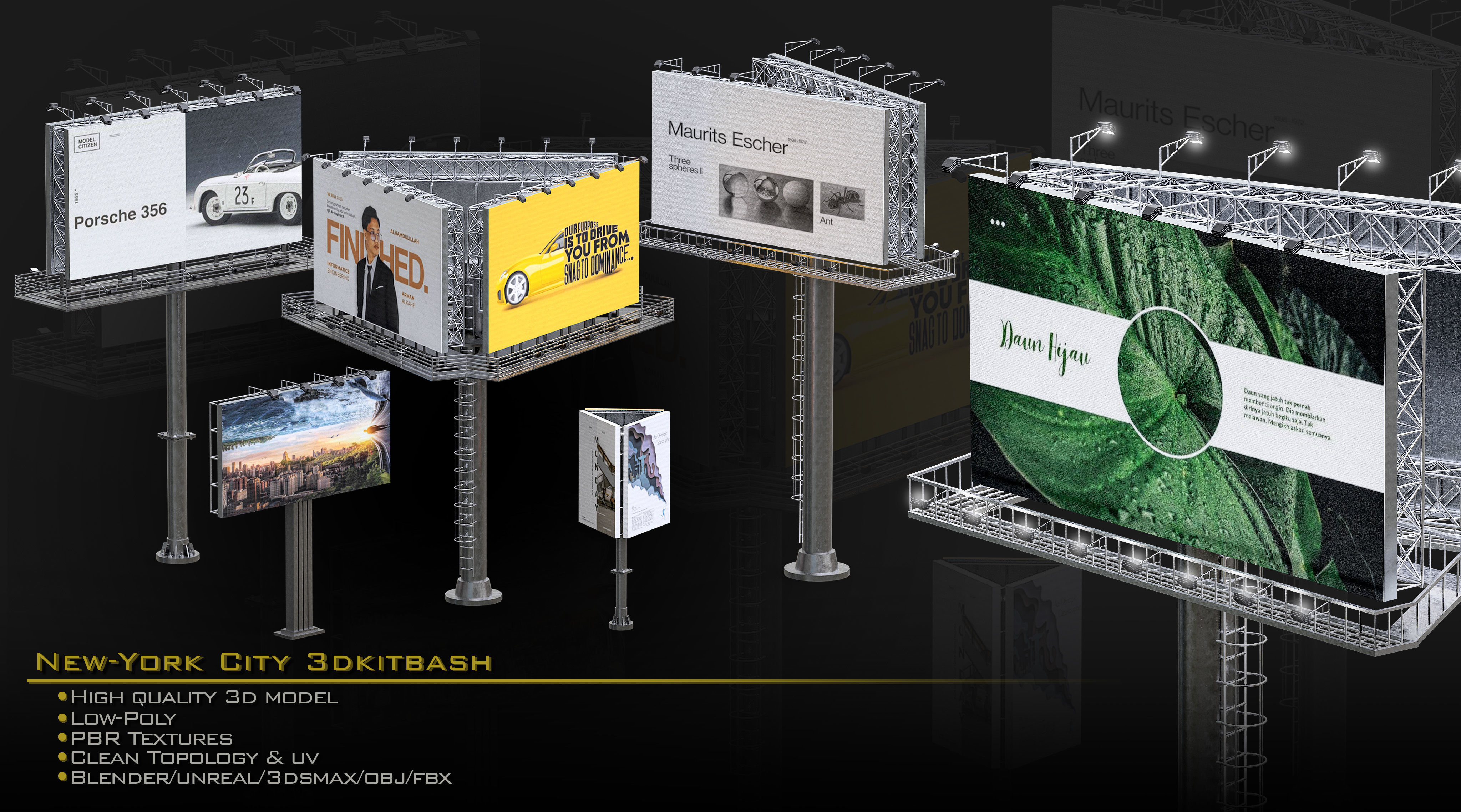 NewYork City Buildings and Street Environment 3D Asset Kitbash Low-poly 3D model_1