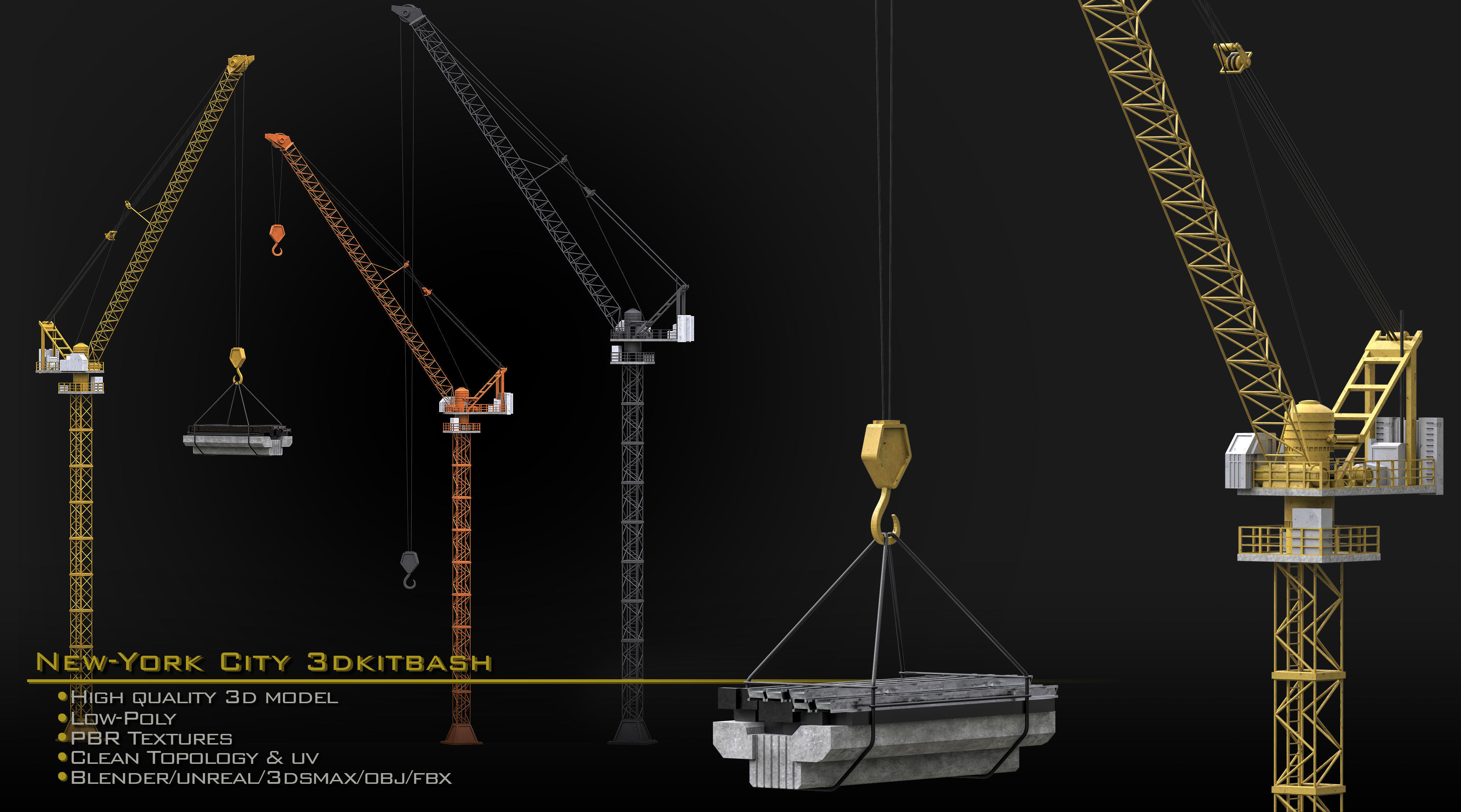 NewYork City Buildings and Street Environment 3D Asset Kitbash Low-poly 3D model_10