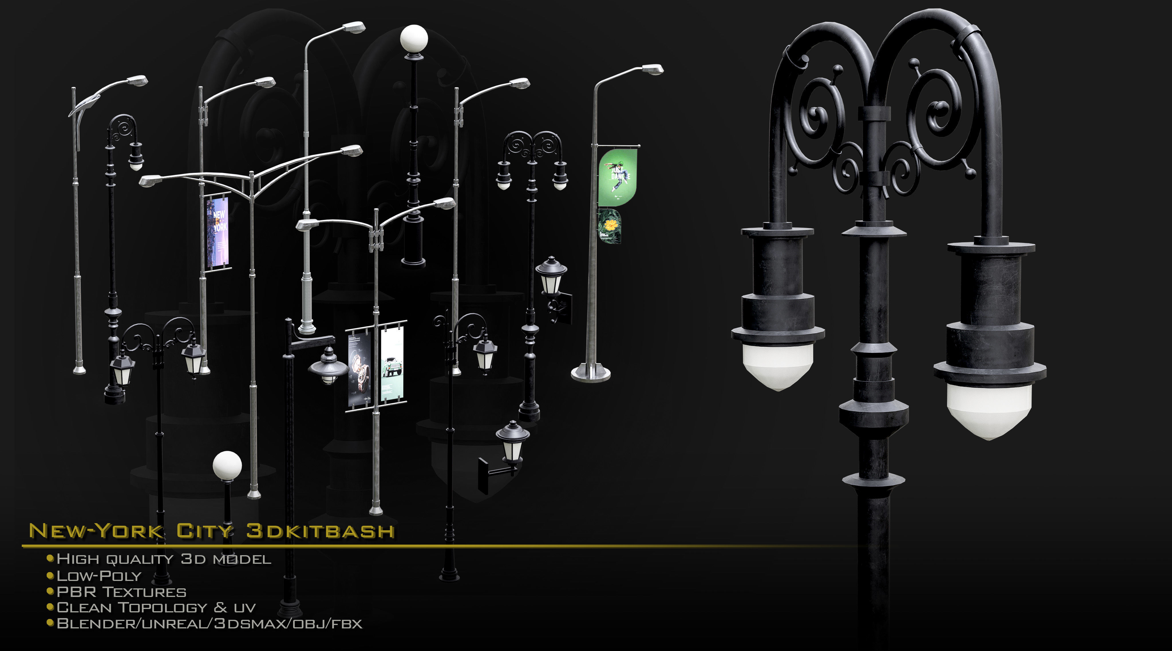 NewYork City Buildings and Street Environment 3D Asset Kitbash Low-poly 3D model_19