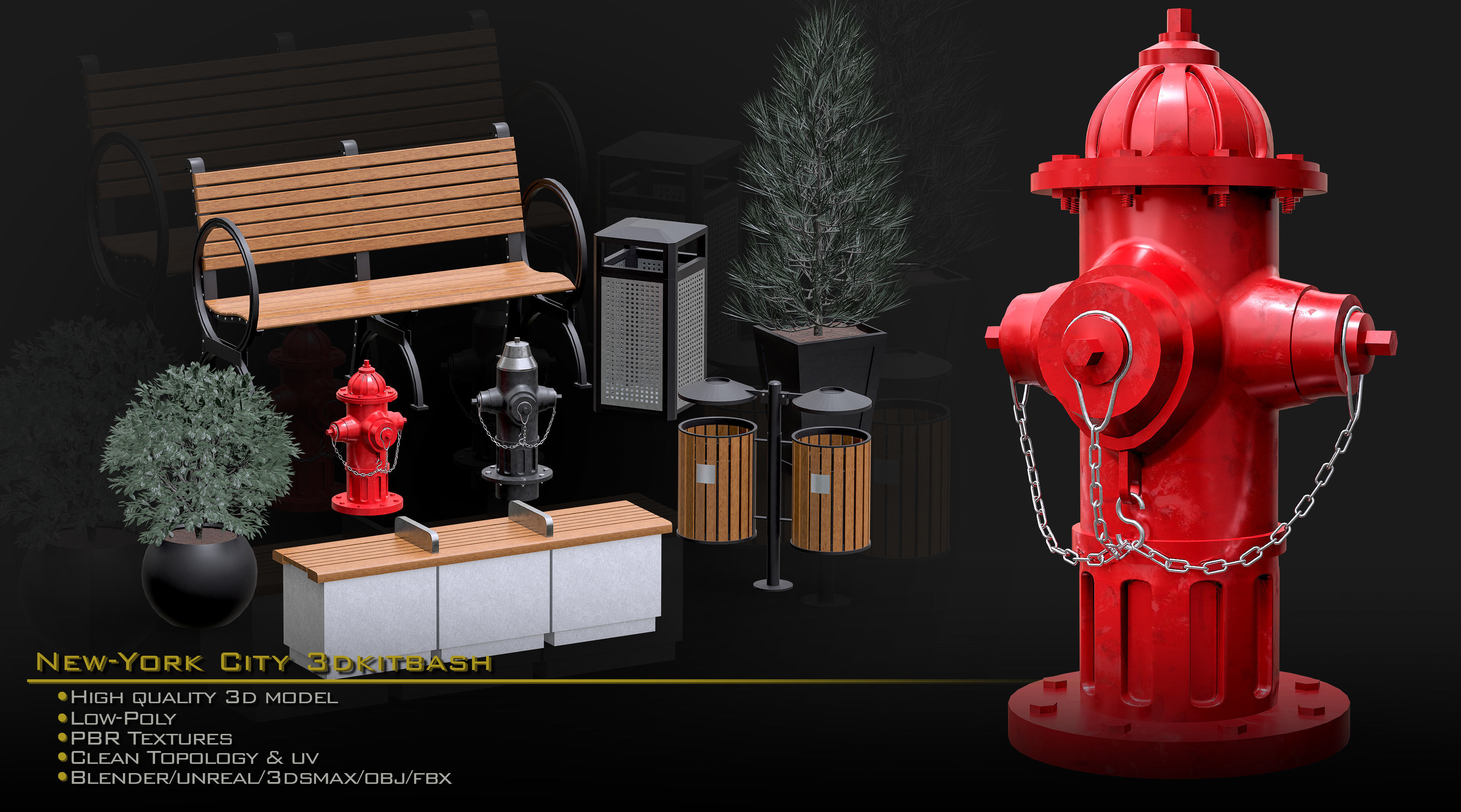 NewYork City Buildings and Street Environment 3D Asset Kitbash Low-poly 3D model_16