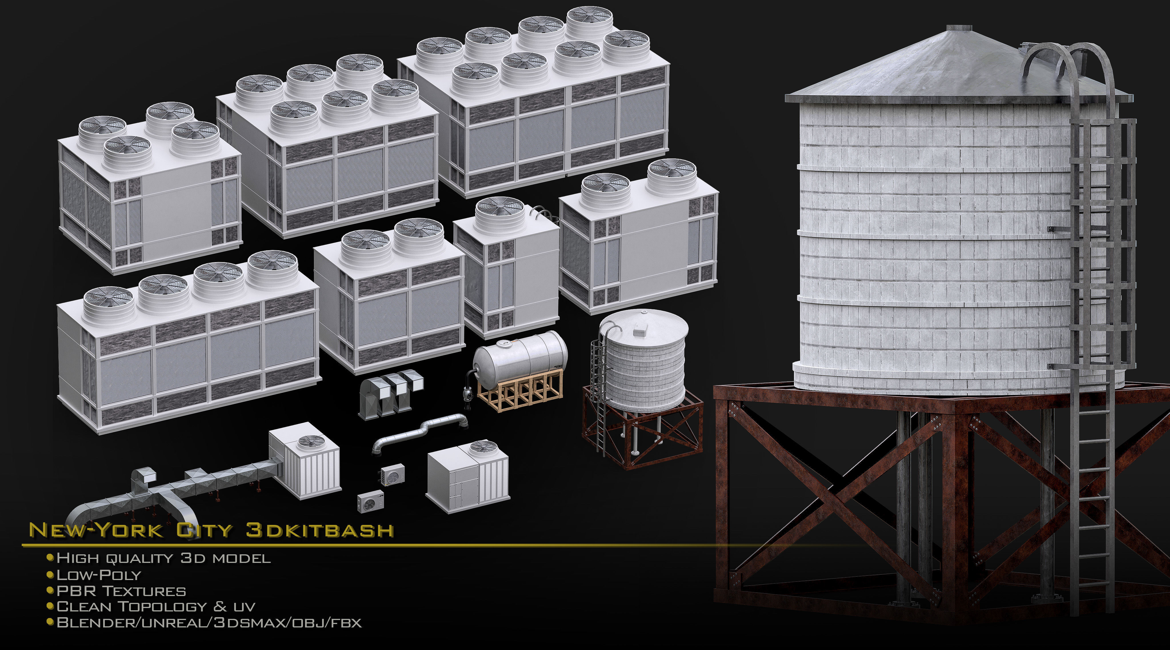 NewYork City Buildings and Street Environment 3D Asset Kitbash Low-poly 3D model_15