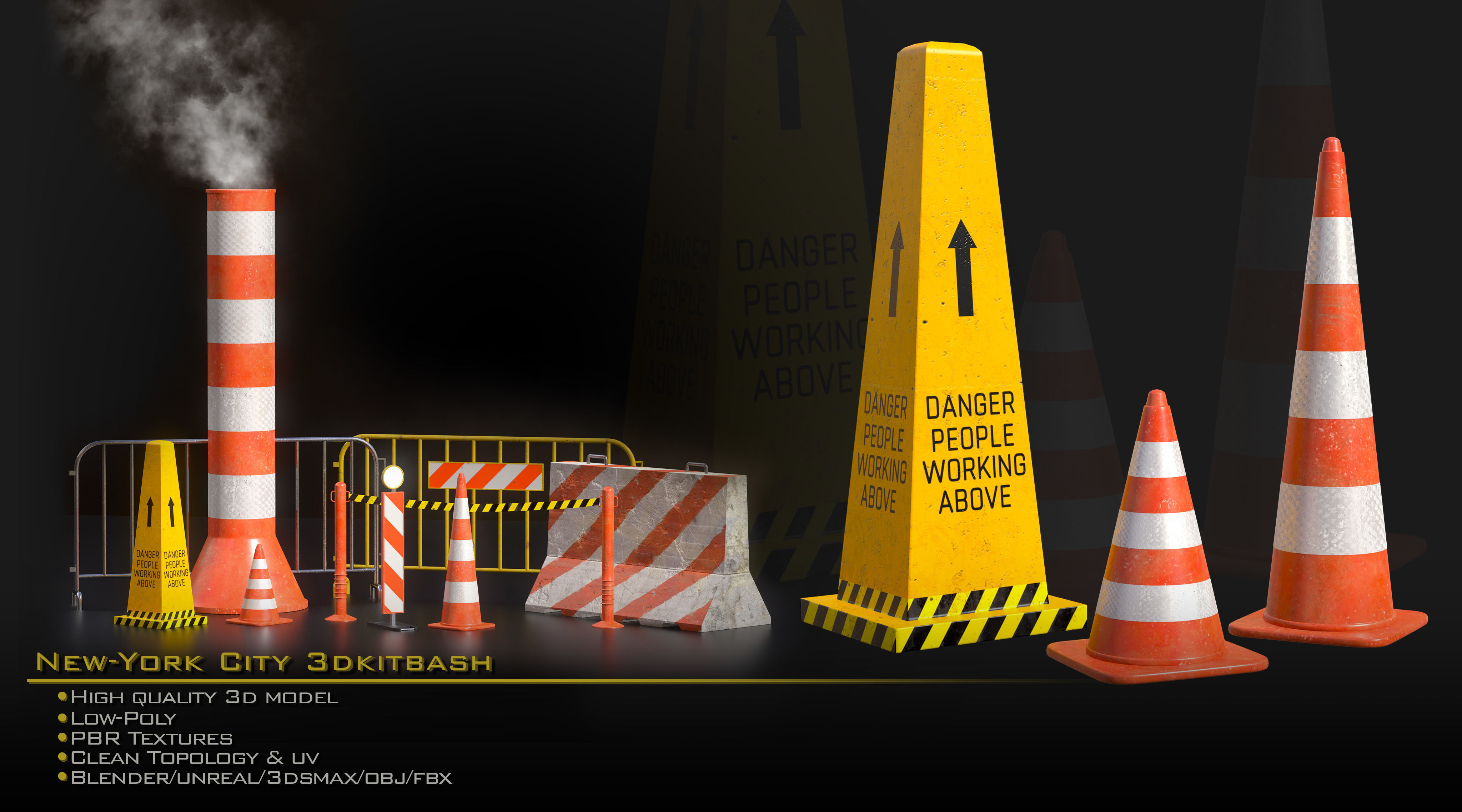 NewYork City Buildings and Street Environment 3D Asset Kitbash Low-poly 3D model_13