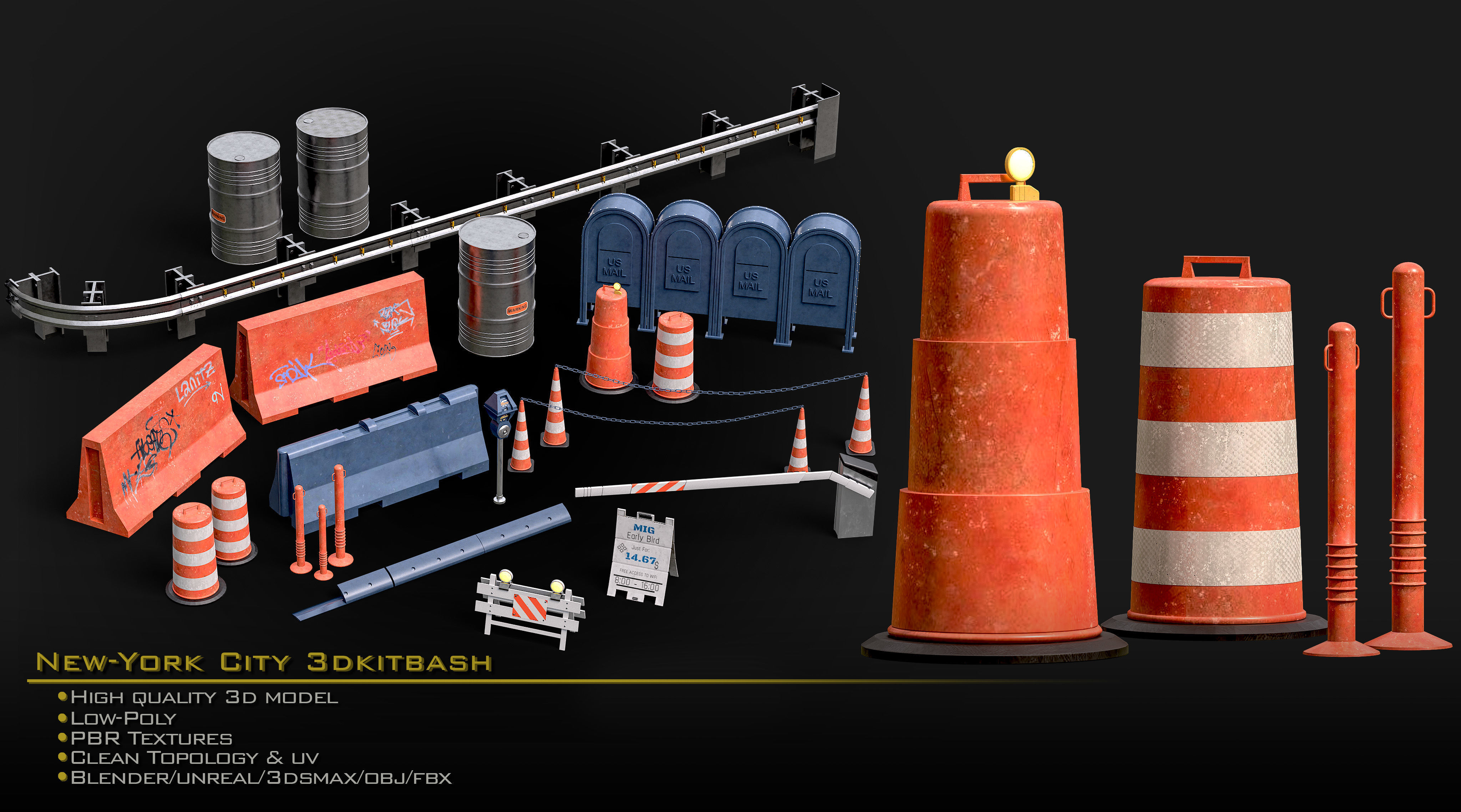 NewYork City Buildings and Street Environment 3D Asset Kitbash Low-poly 3D model_12