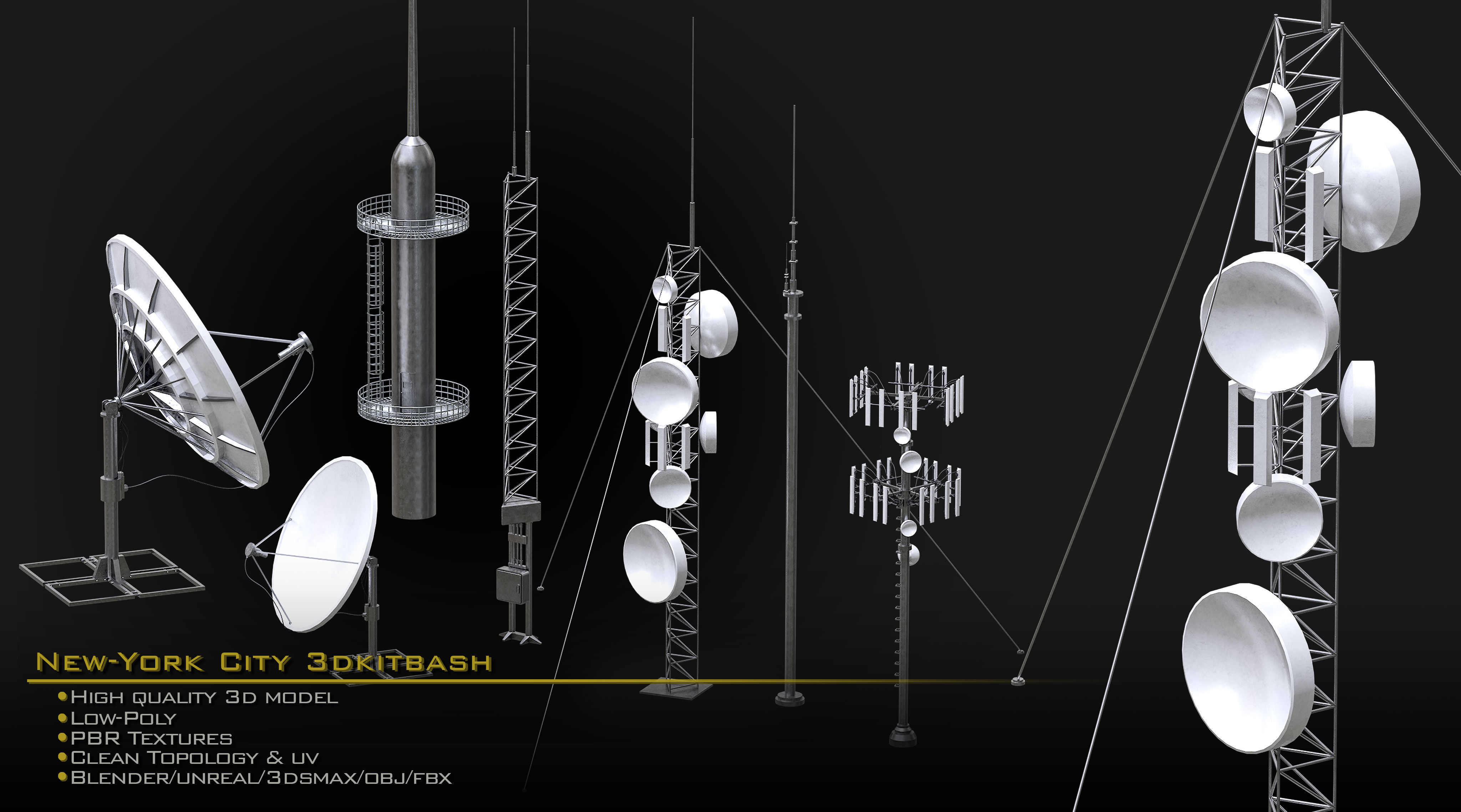 NewYork City Buildings and Street Environment 3D Asset Kitbash Low-poly 3D model_18