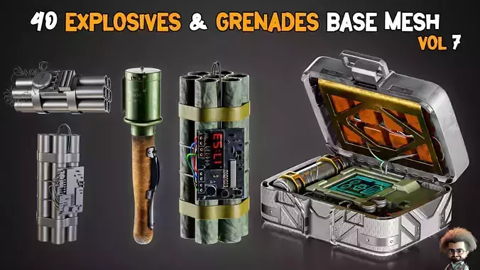 40 Explosives and Grenades Base mesh   Vol 07 Low-poly 3D model