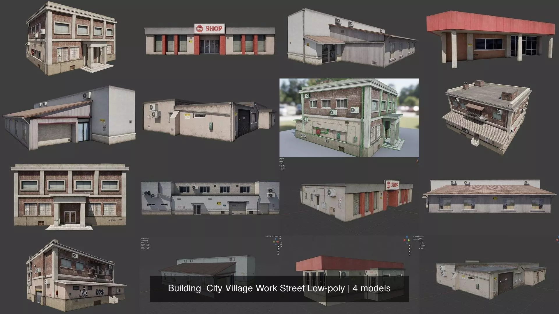 Building City Village Work Street Low-poly 3D Model Collection_0