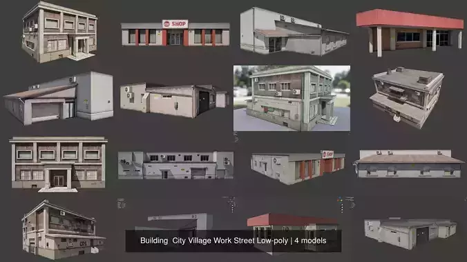 Building  City Village Work Street Low-poly 3D Model Collection