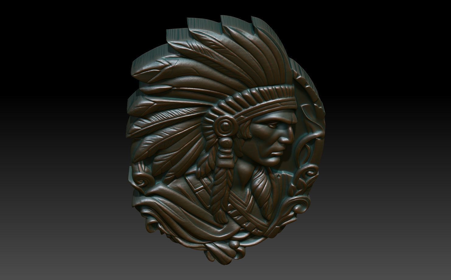 Native American Warrior basrelief 12 240915 3D print model_3
