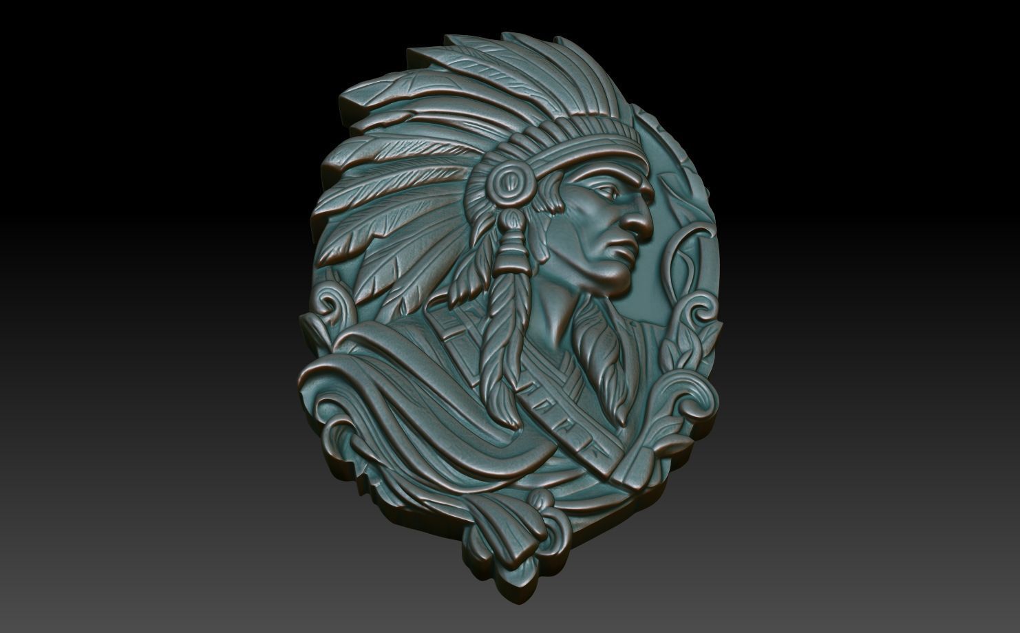 Native American Warrior basrelief 12 240915 3D print model_4