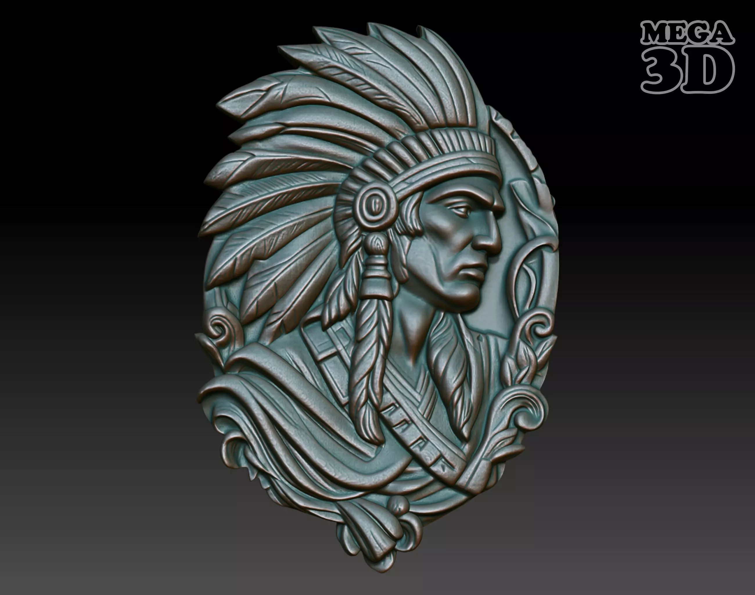 Native American Warrior basrelief 12 240915 3D print model_0