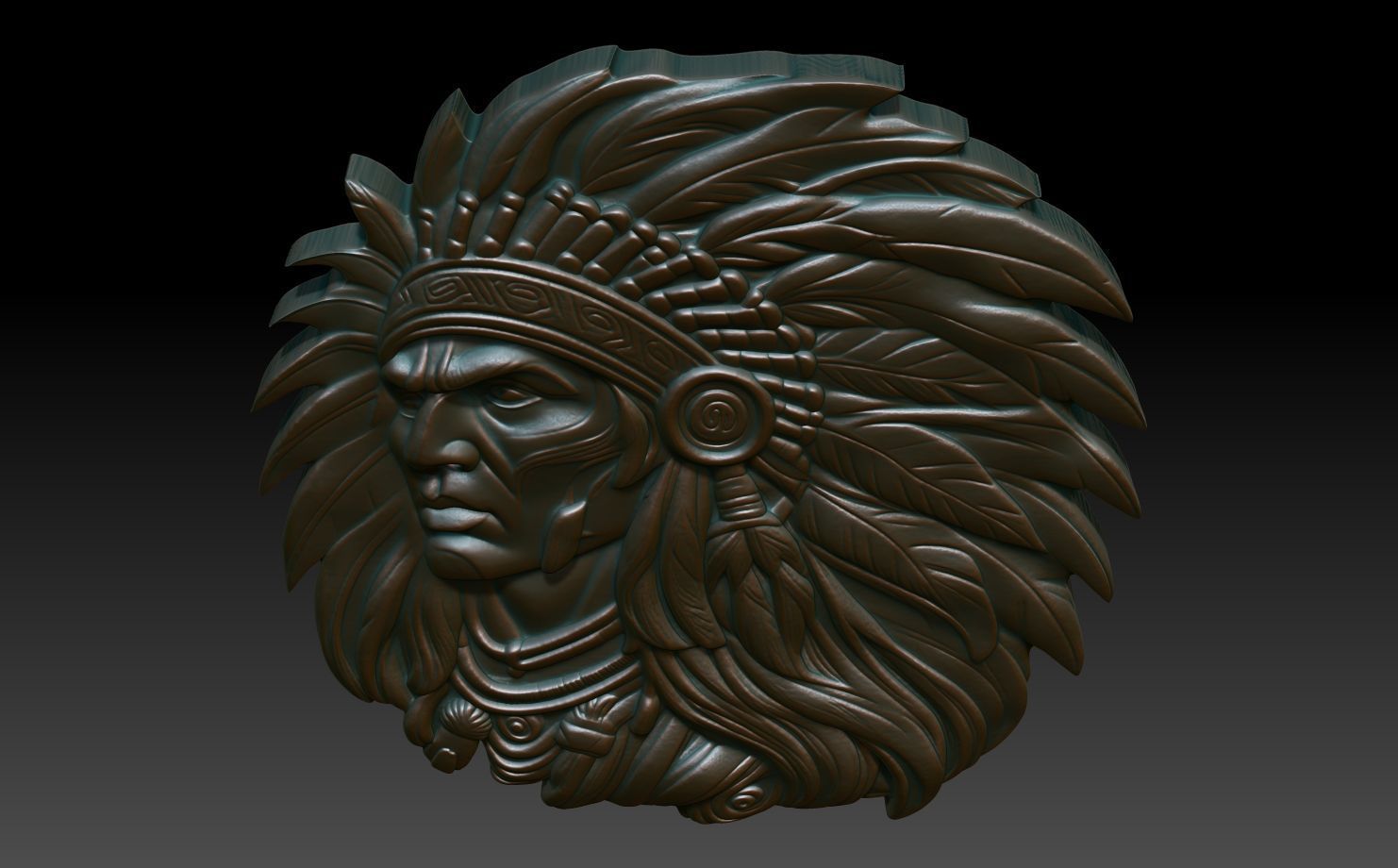 Native American Warrior basrelief 10 240915 3D print model_3