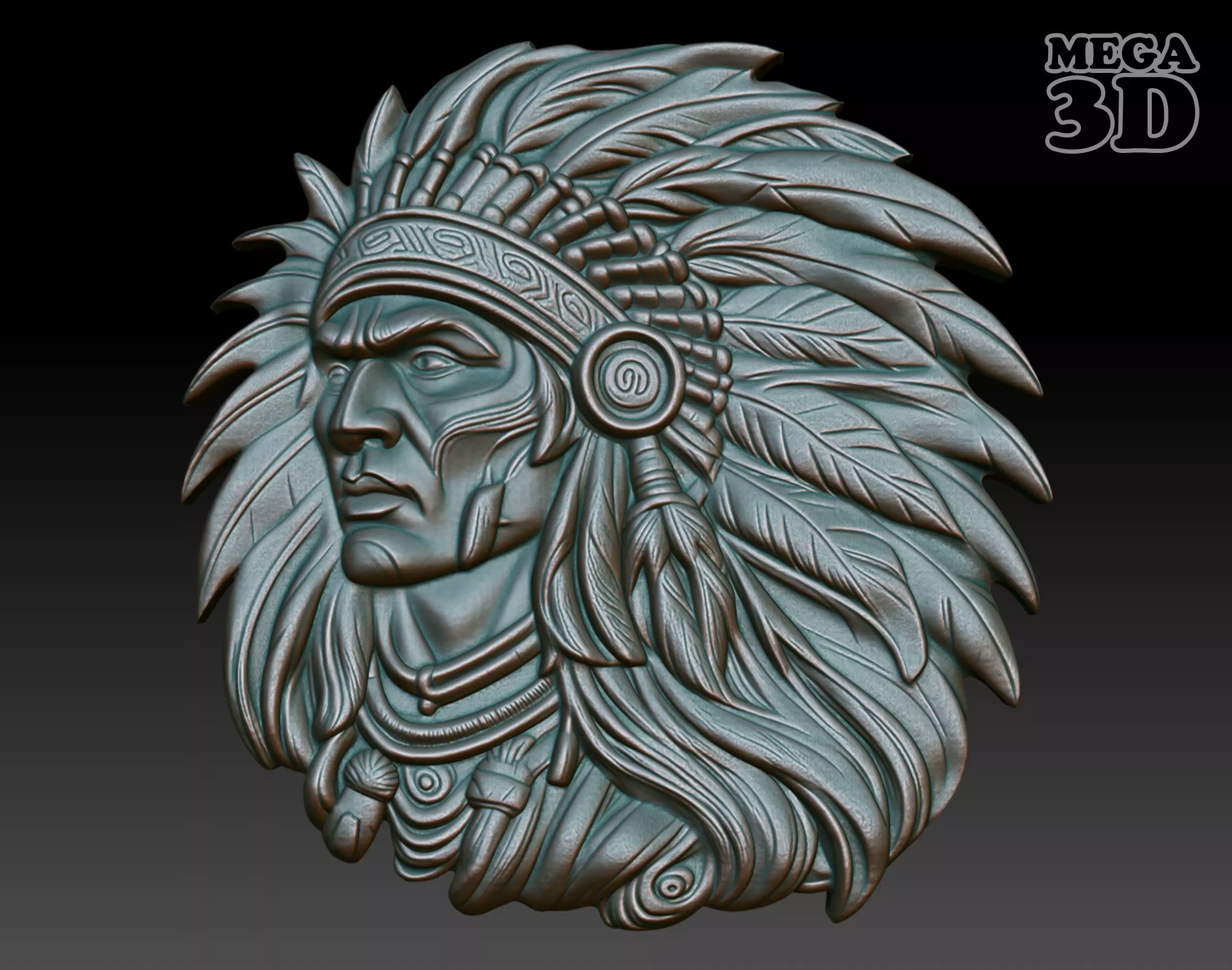 Native American Warrior basrelief 10 240915 3D print model_0