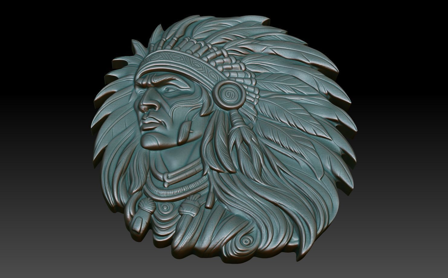 Native American Warrior basrelief 10 240915 3D print model_4