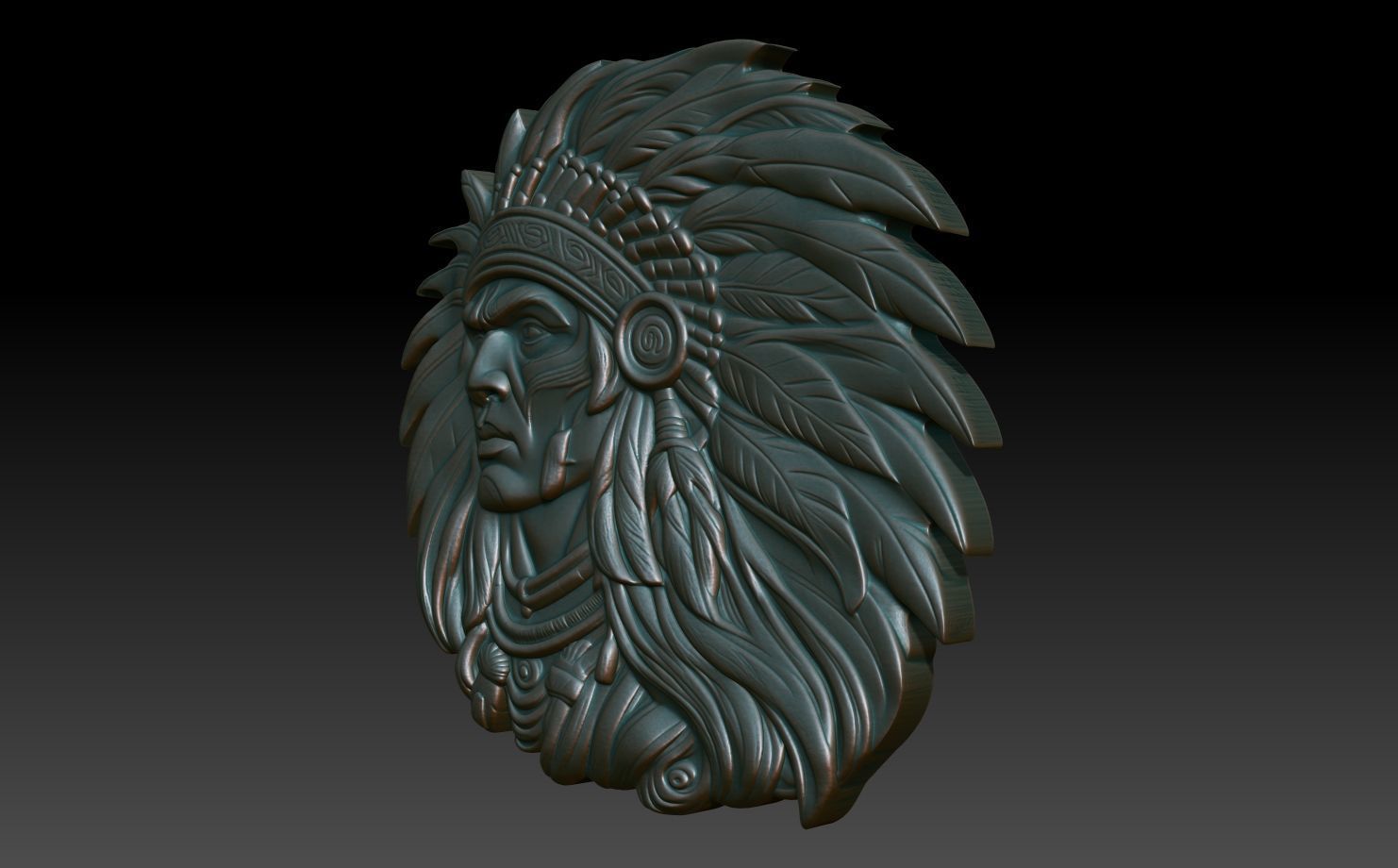 Native American Warrior basrelief 10 240915 3D print model_1