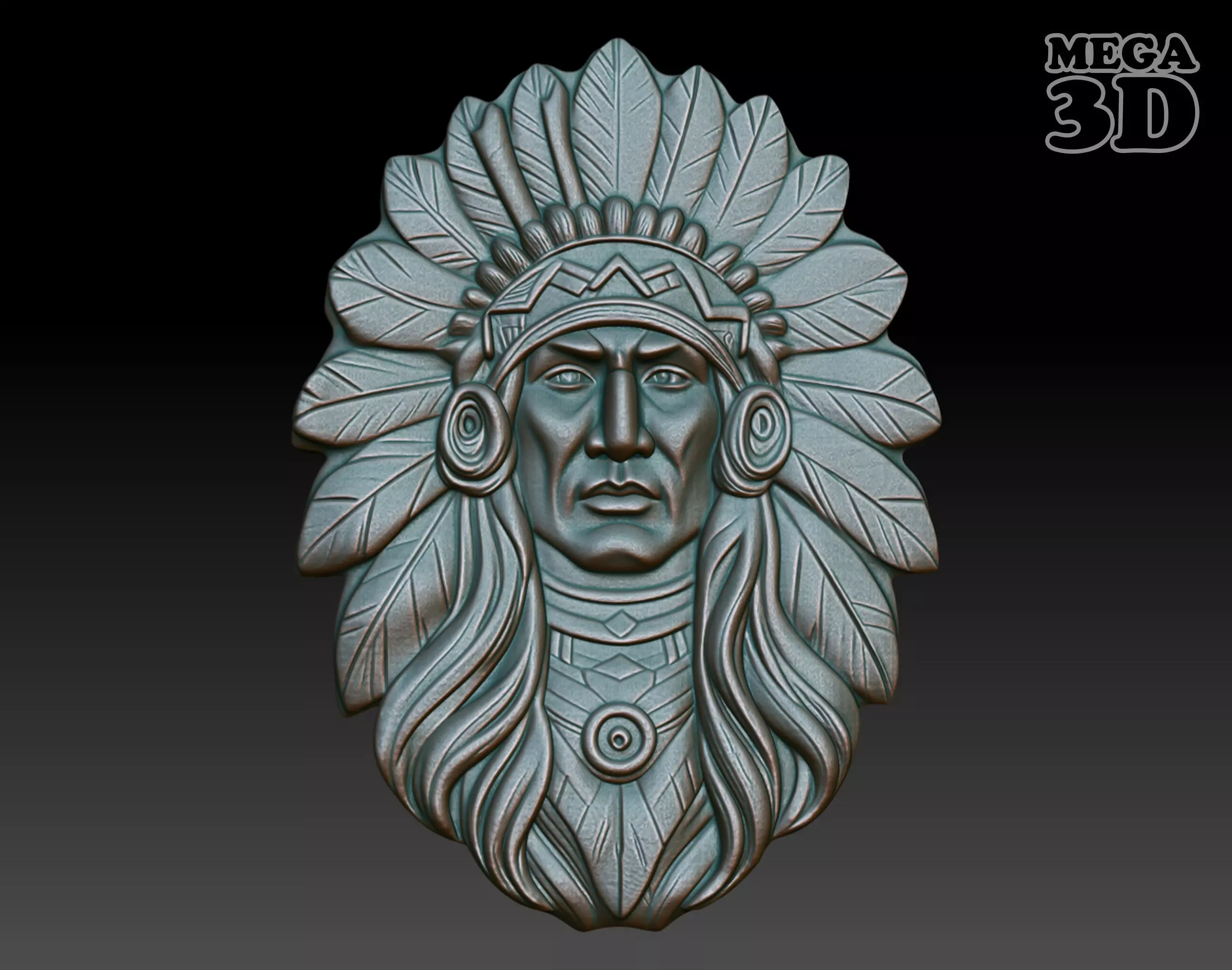 Native American Warrior basrelief 09 240915 3D print model_0