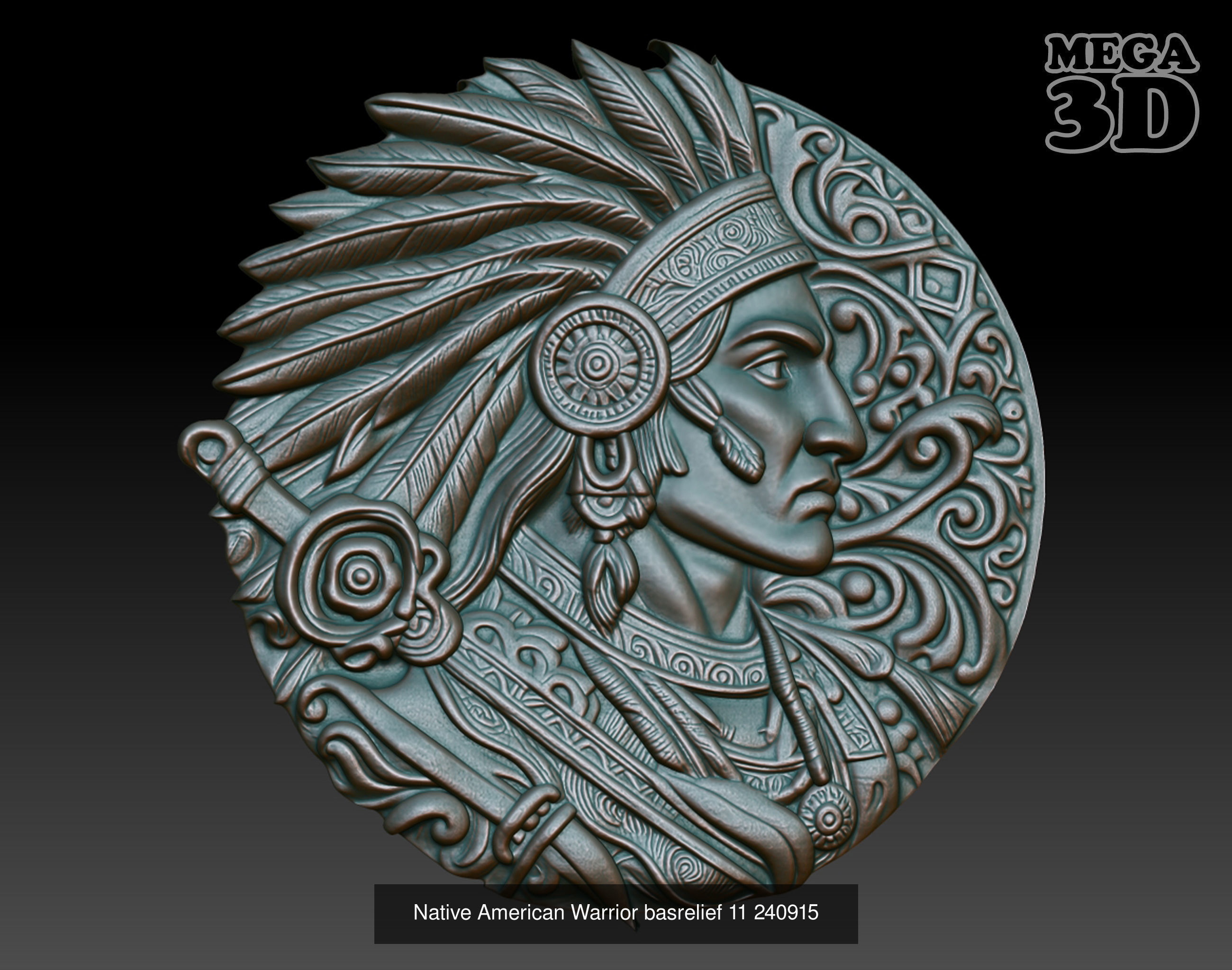 Native American Warrior basrelief Pack B 240915 3D Model Collection_6