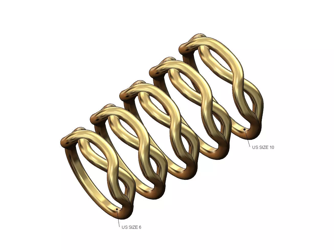 Twisted overlapping knot link ring US sizes 6to10 3D print model_0