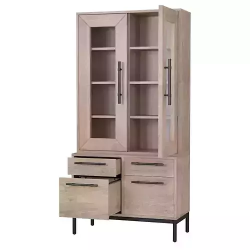 Sullivan Glass Door Bookcase with File Base Low-poly 3D model