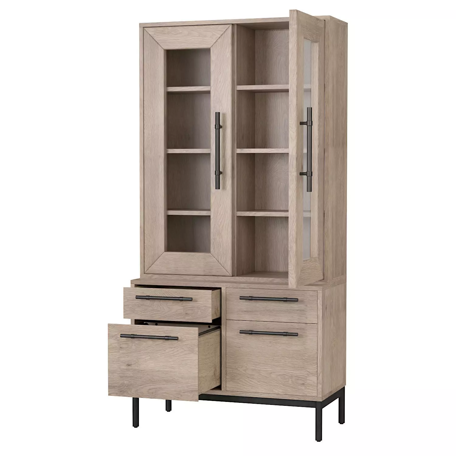 Sullivan Glass Door Bookcase with File Base Low-poly 3D model_0