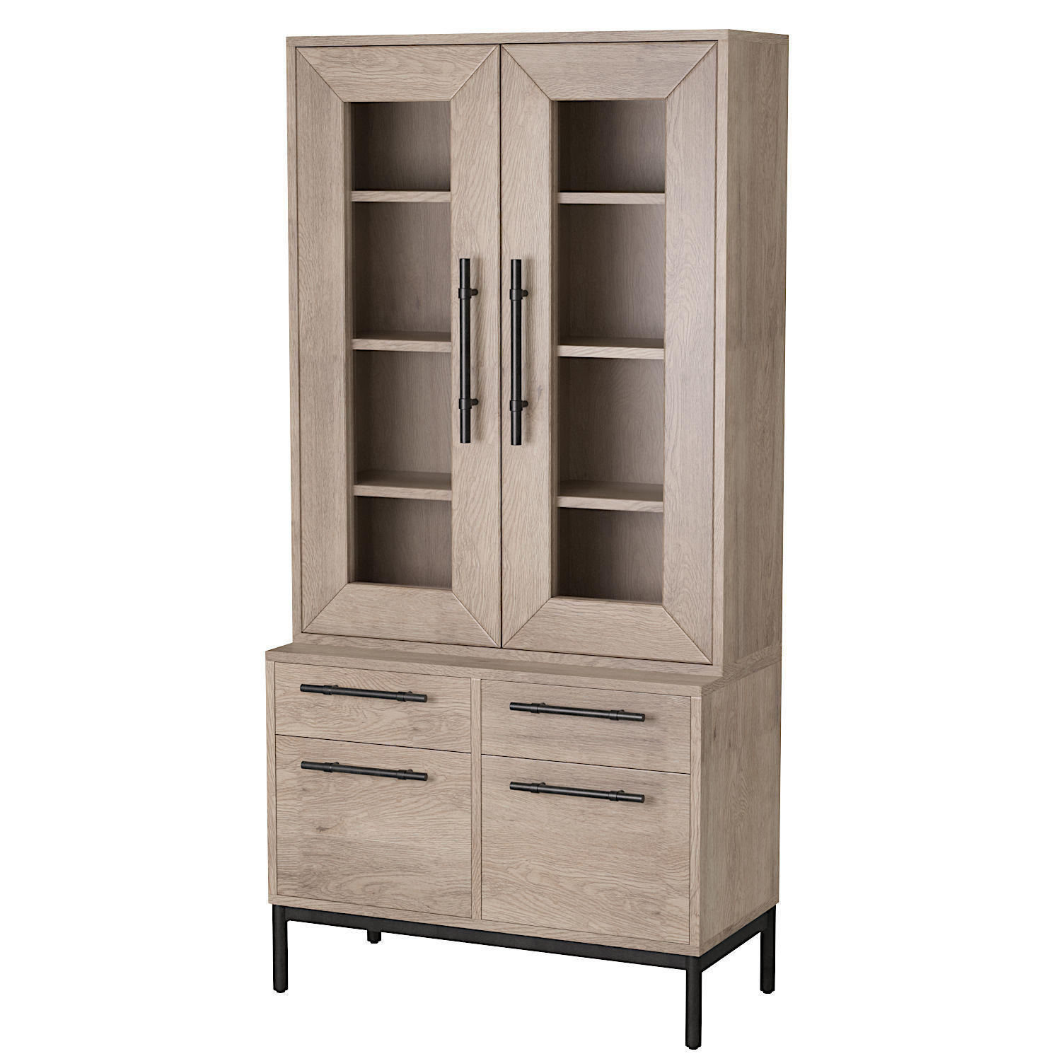 Sullivan Glass Door Bookcase with File Base Low-poly 3D model_2