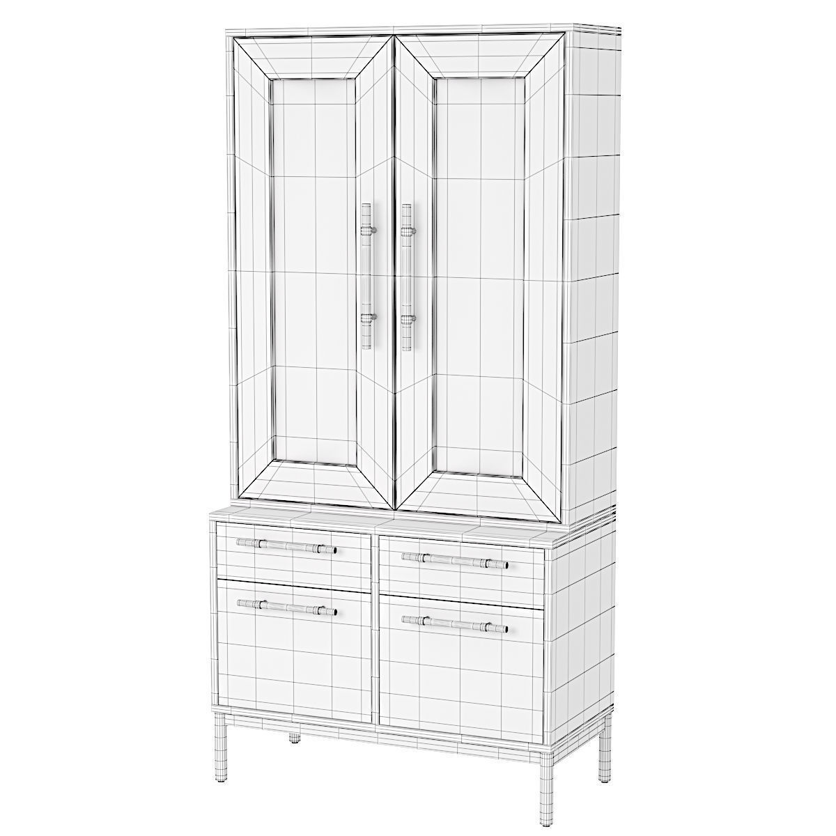 Sullivan Glass Door Bookcase with File Base Low-poly 3D model_3