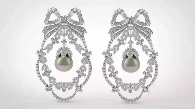 Pearl diamond stl pendant earrings with vintage design pe0003