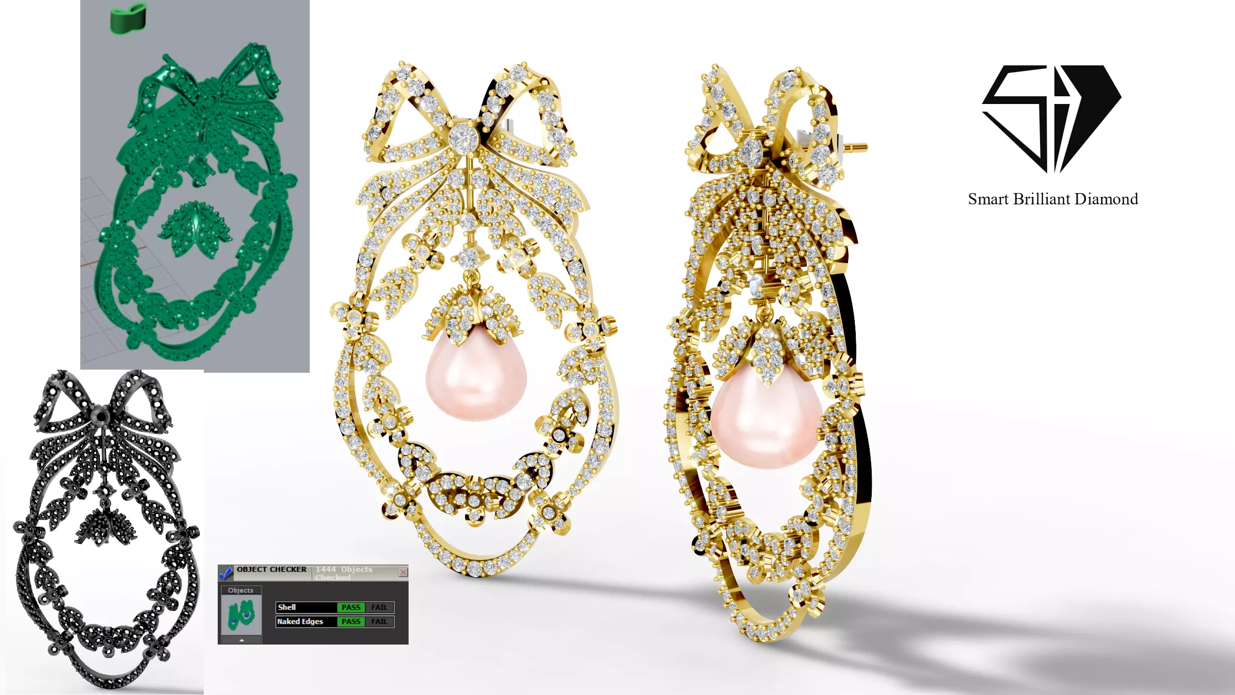 Luxury Pearl Drop Earrings 3D Jewelry CAD Model pe0003 3D print model