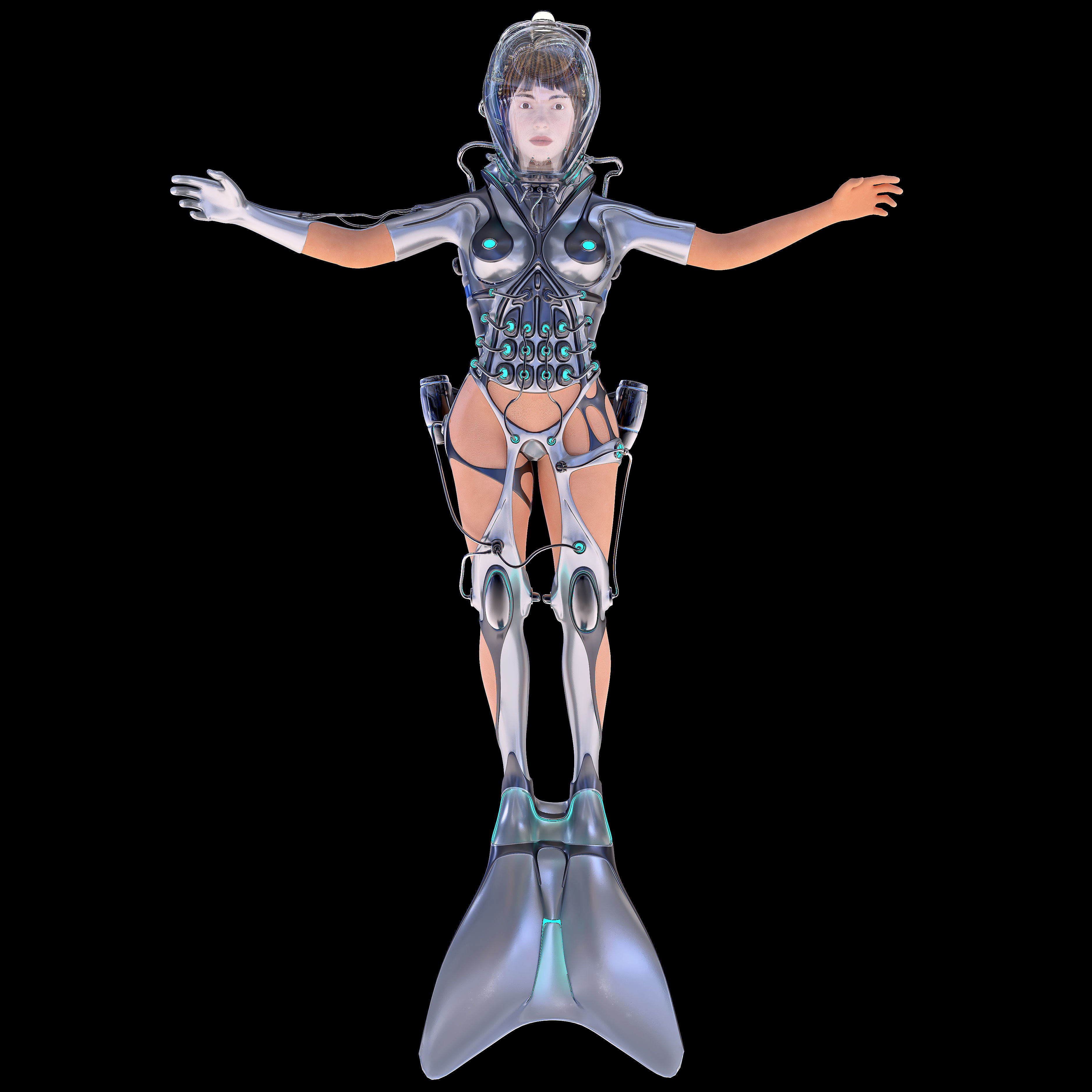 FUTURISTIC FEMALE DIVER Low-poly 3D model_3