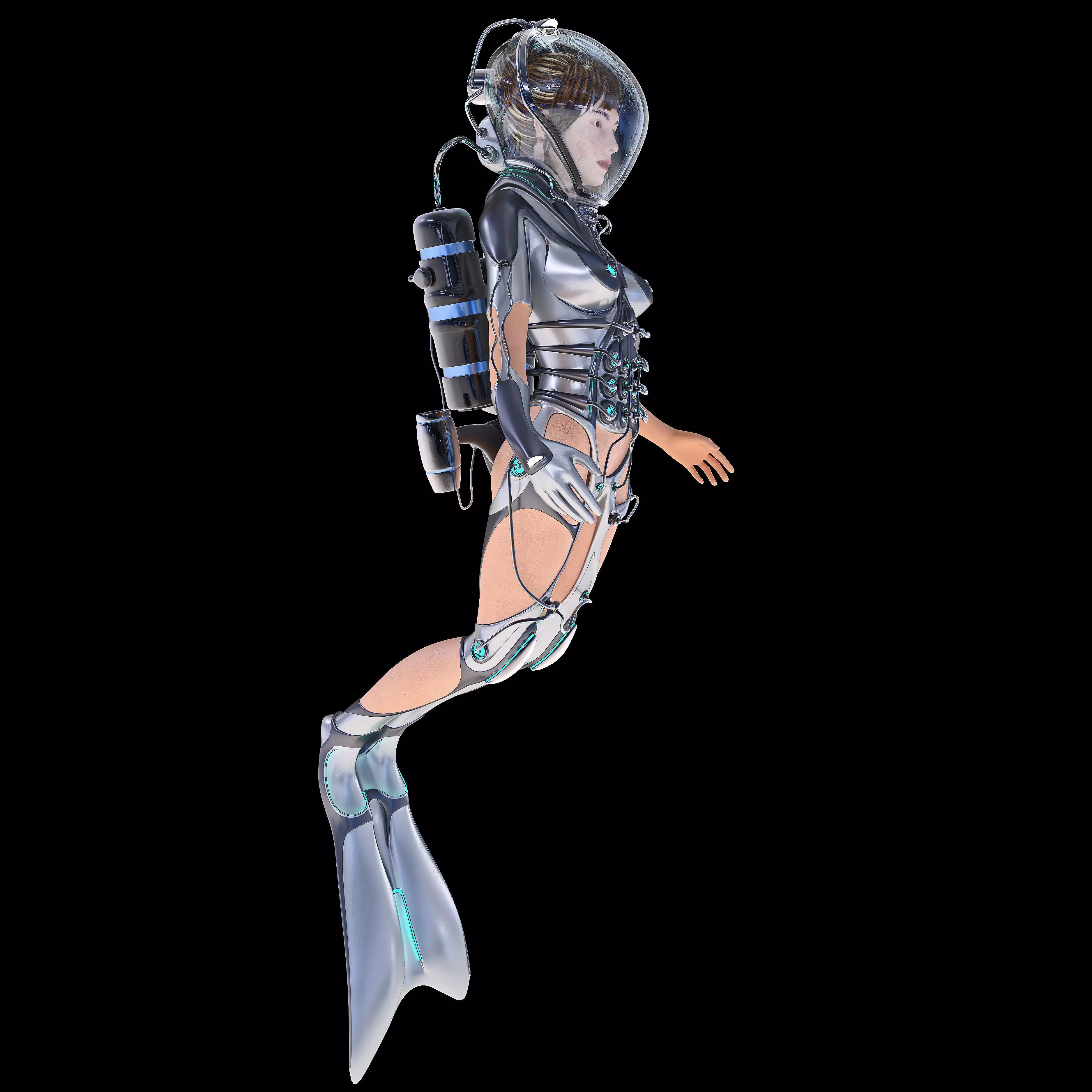 FUTURISTIC FEMALE DIVER Low-poly 3D model_0