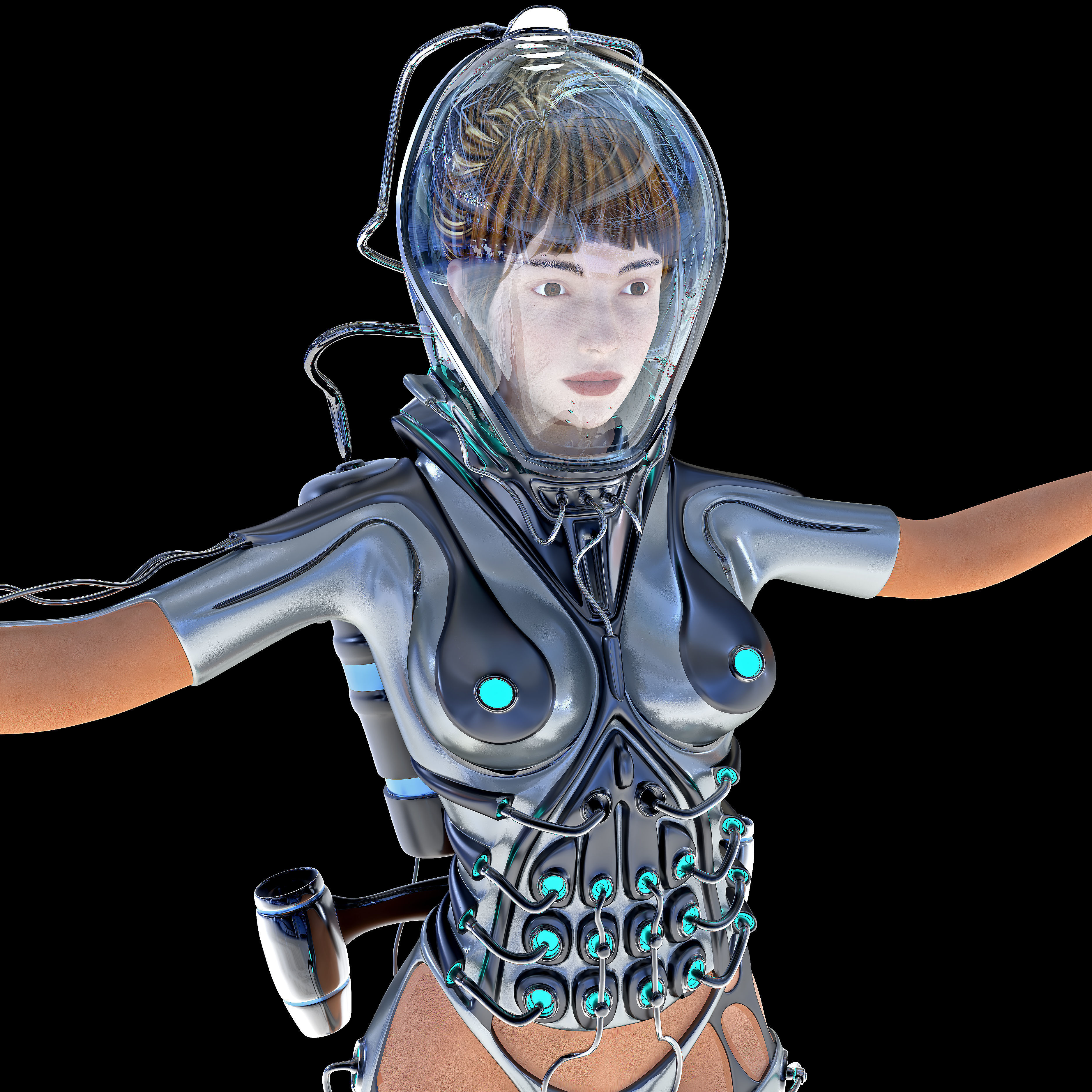 FUTURISTIC FEMALE DIVER Low-poly 3D model_7