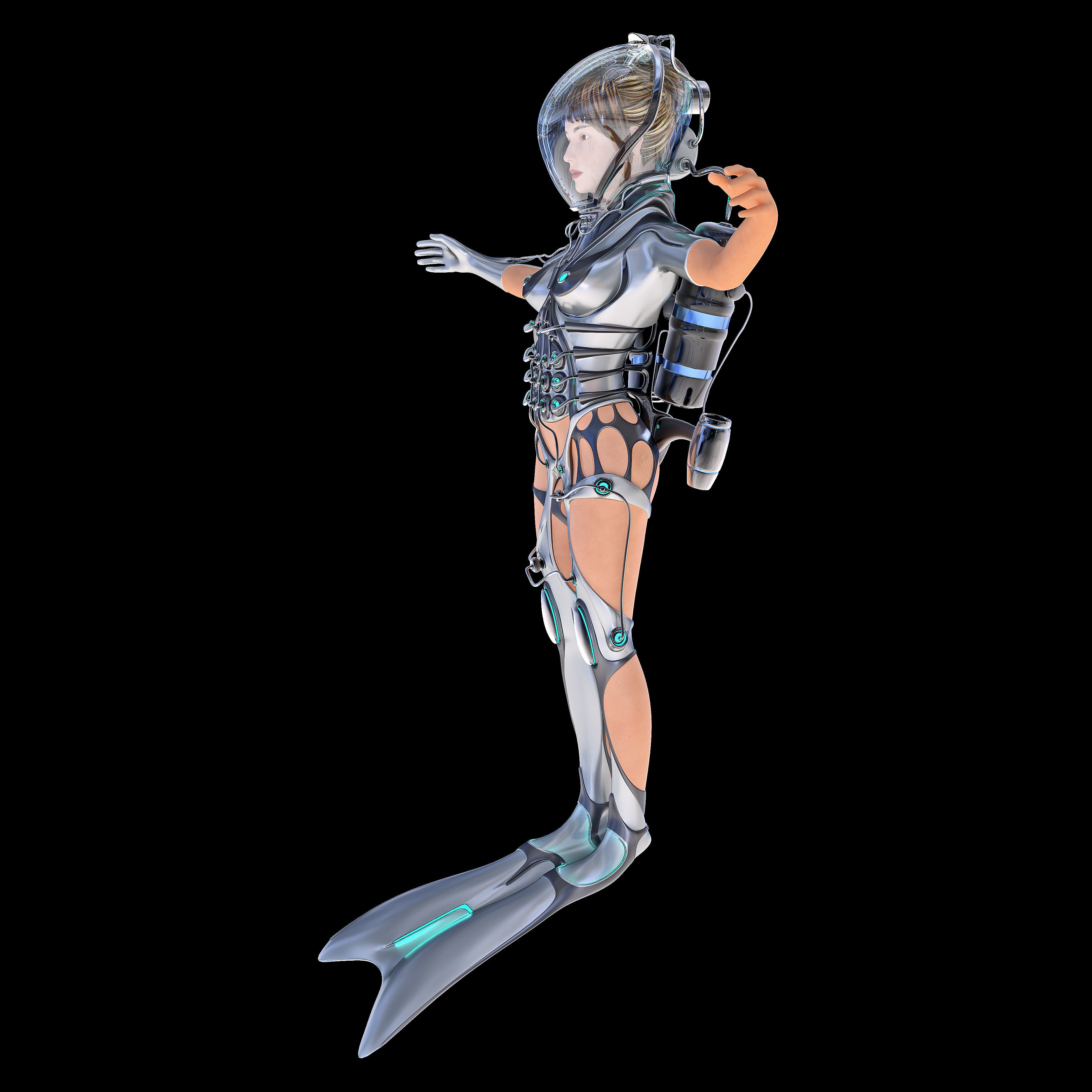 FUTURISTIC FEMALE DIVER Low-poly 3D model_4