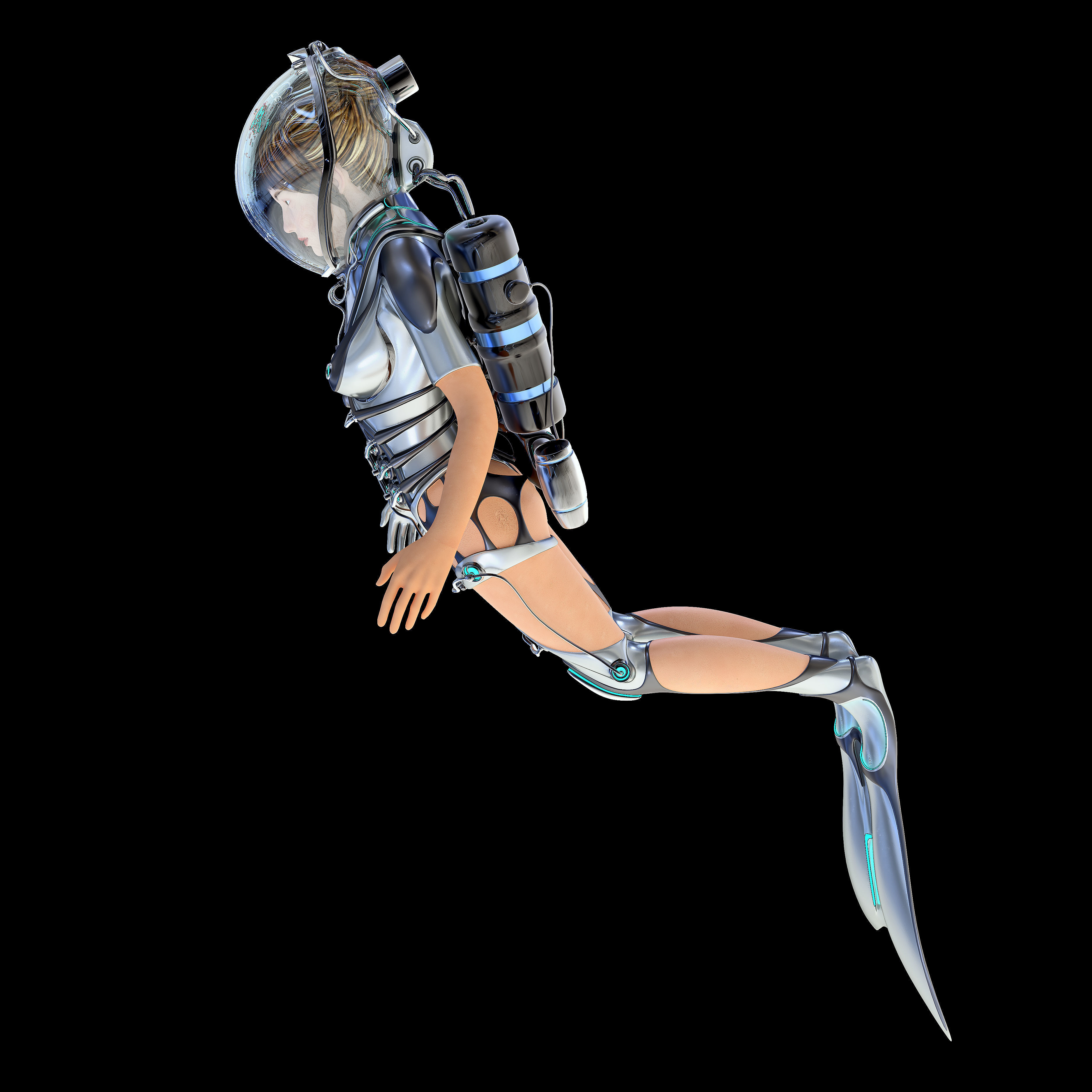 FUTURISTIC FEMALE DIVER Low-poly 3D model_2