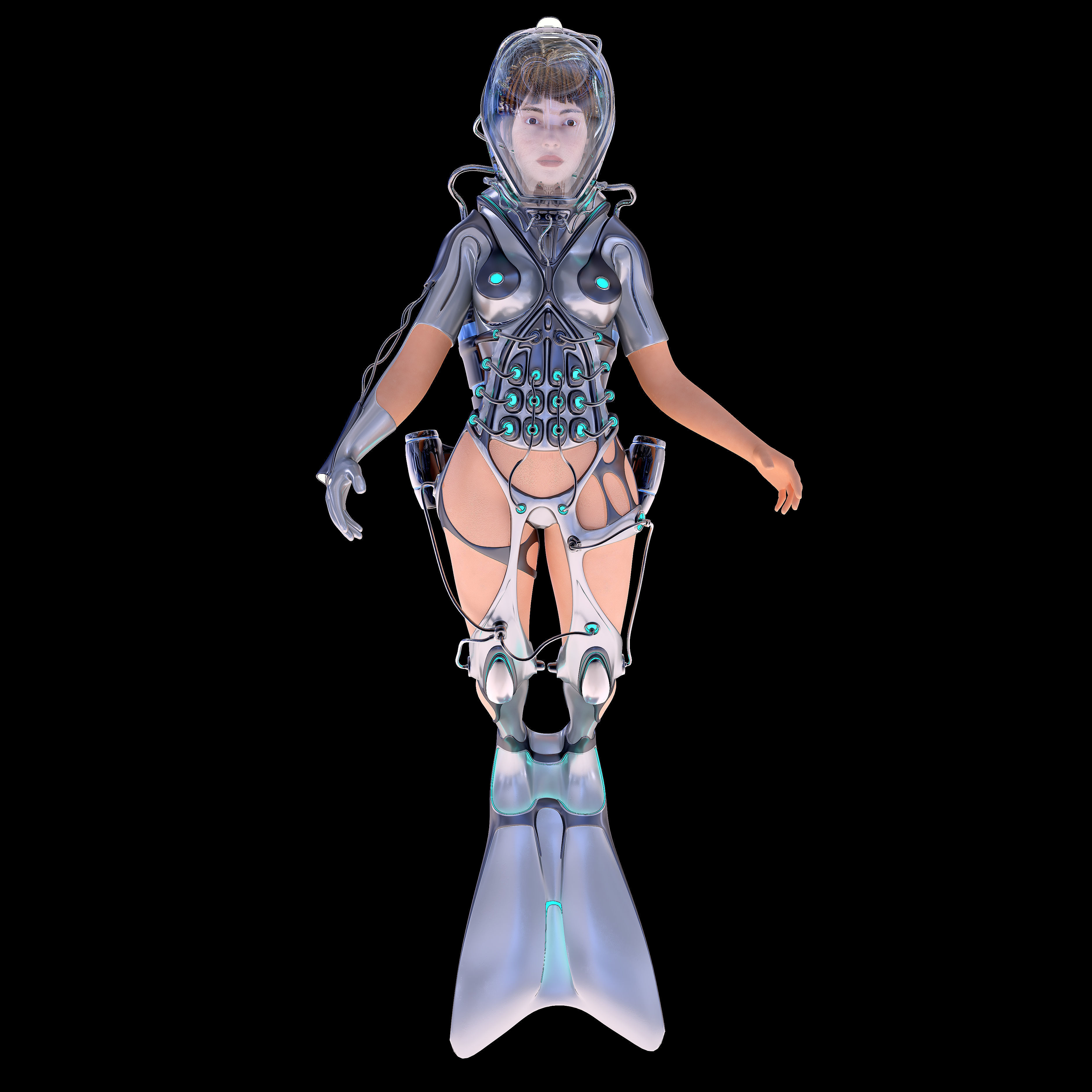 FUTURISTIC FEMALE DIVER Low-poly 3D model_1