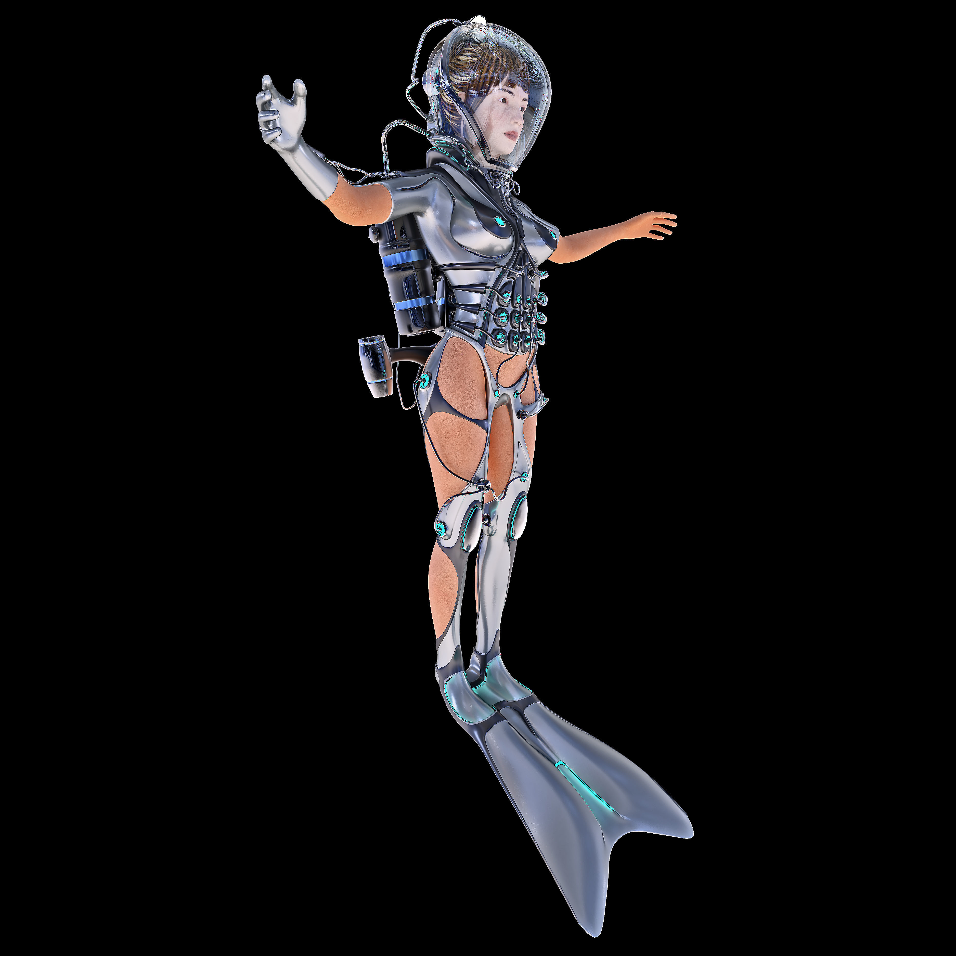 FUTURISTIC FEMALE DIVER Low-poly 3D model_6