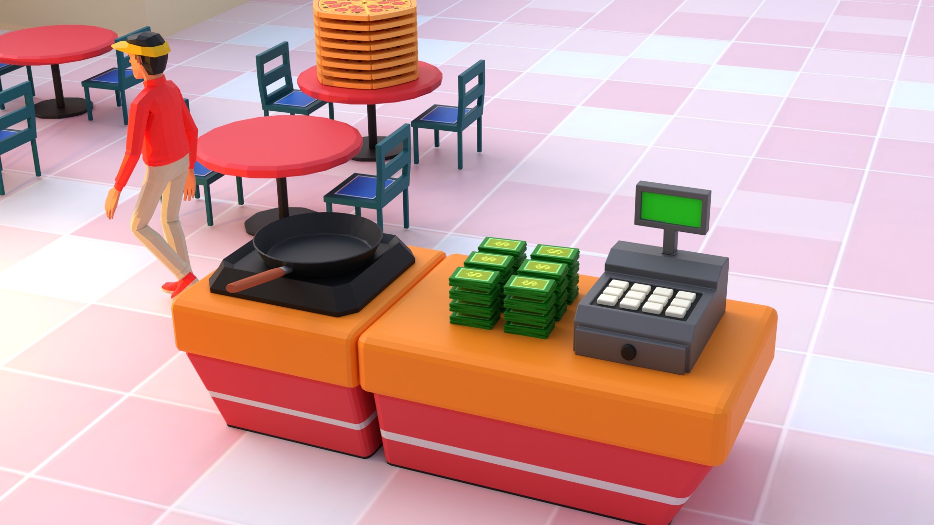 game ready  casual pizza cafe hotel management game assets  Low-poly 3D model_3