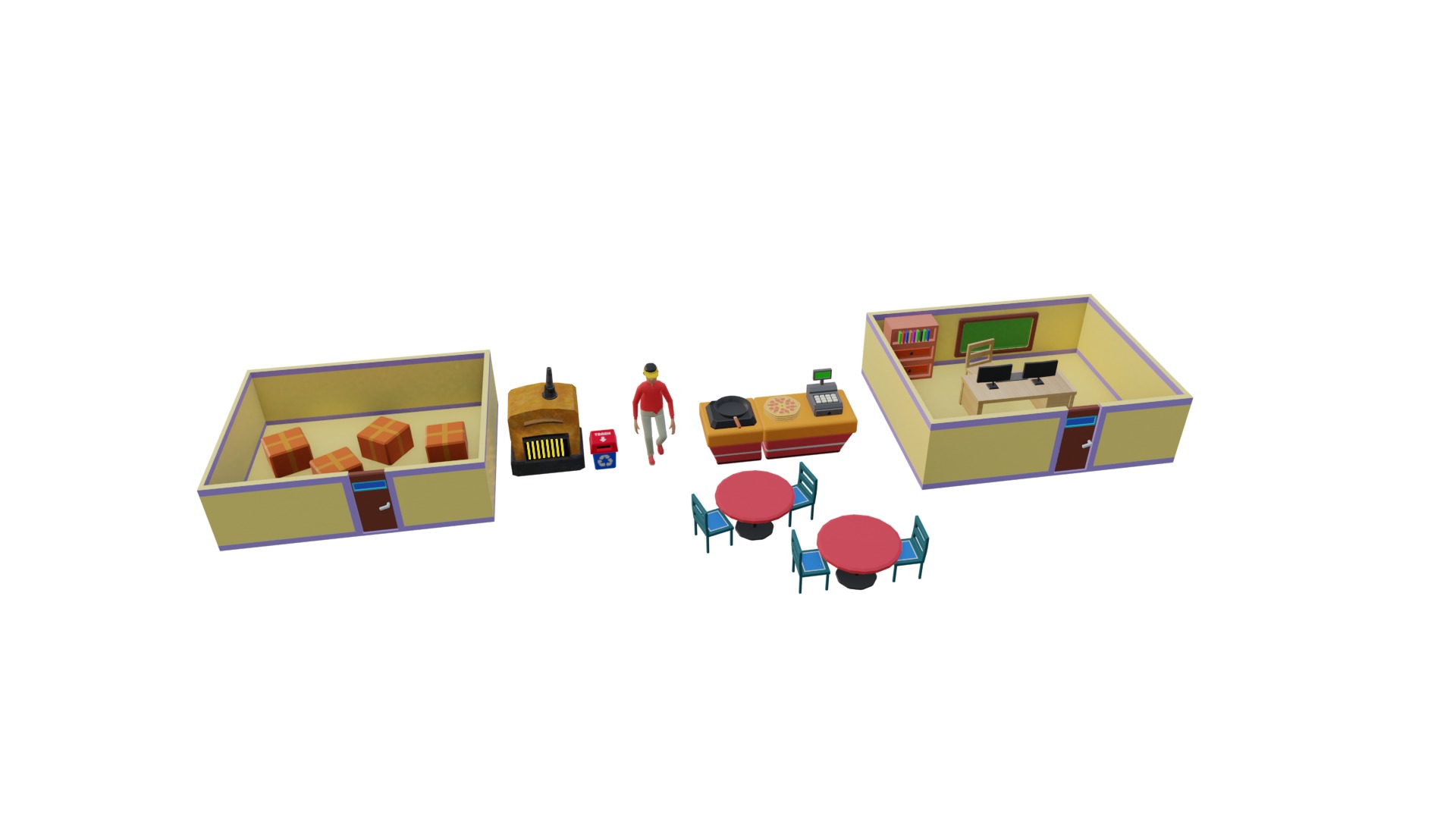 game ready  casual pizza cafe hotel management game assets  Low-poly 3D model_6