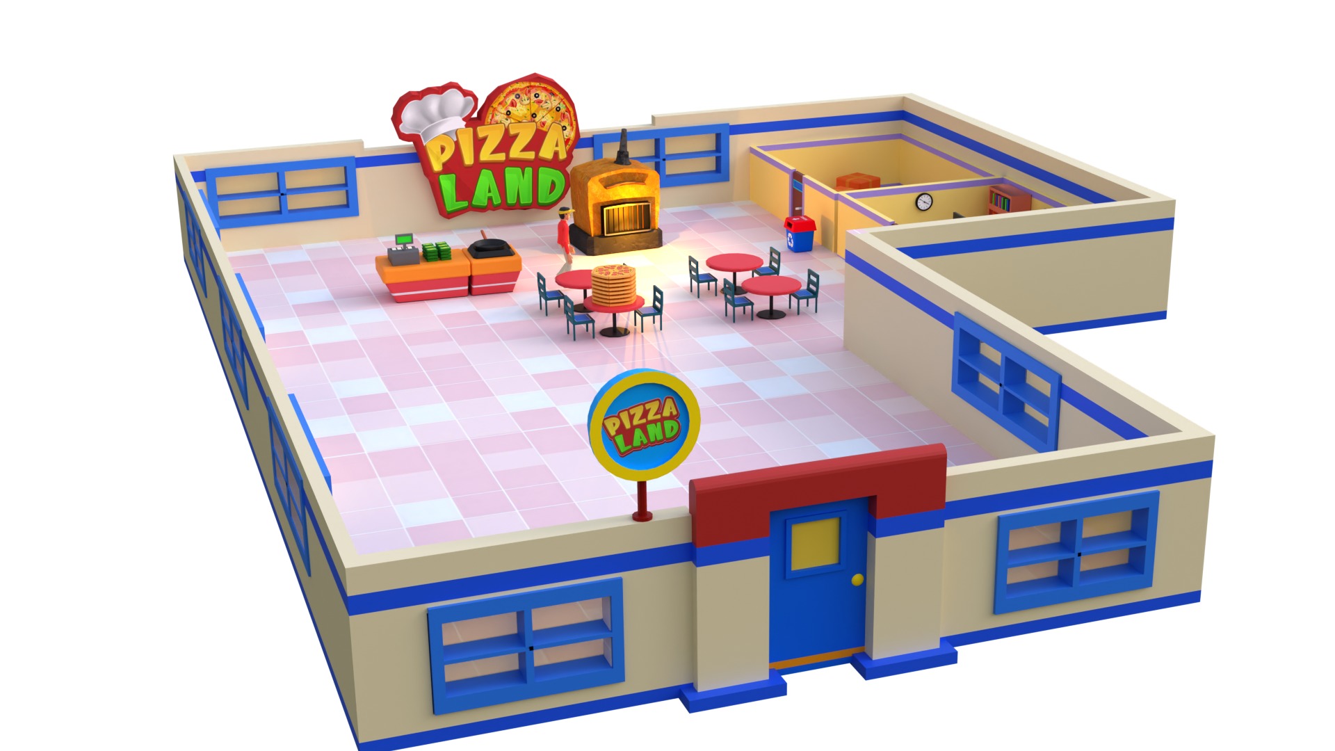 game ready  casual pizza cafe hotel management game assets  Low-poly 3D model_1