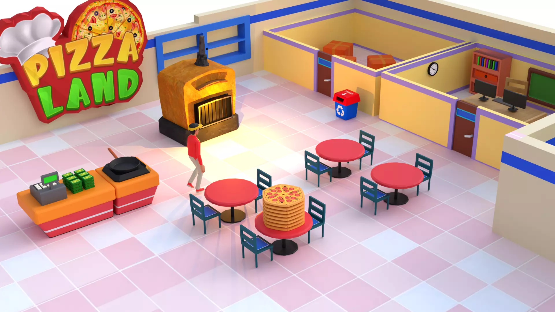 game ready  casual pizza cafe hotel management game assets  Low-poly 3D model_0