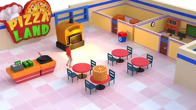 game ready  casual pizza cafe hotel management game assets  Low-poly 3D model