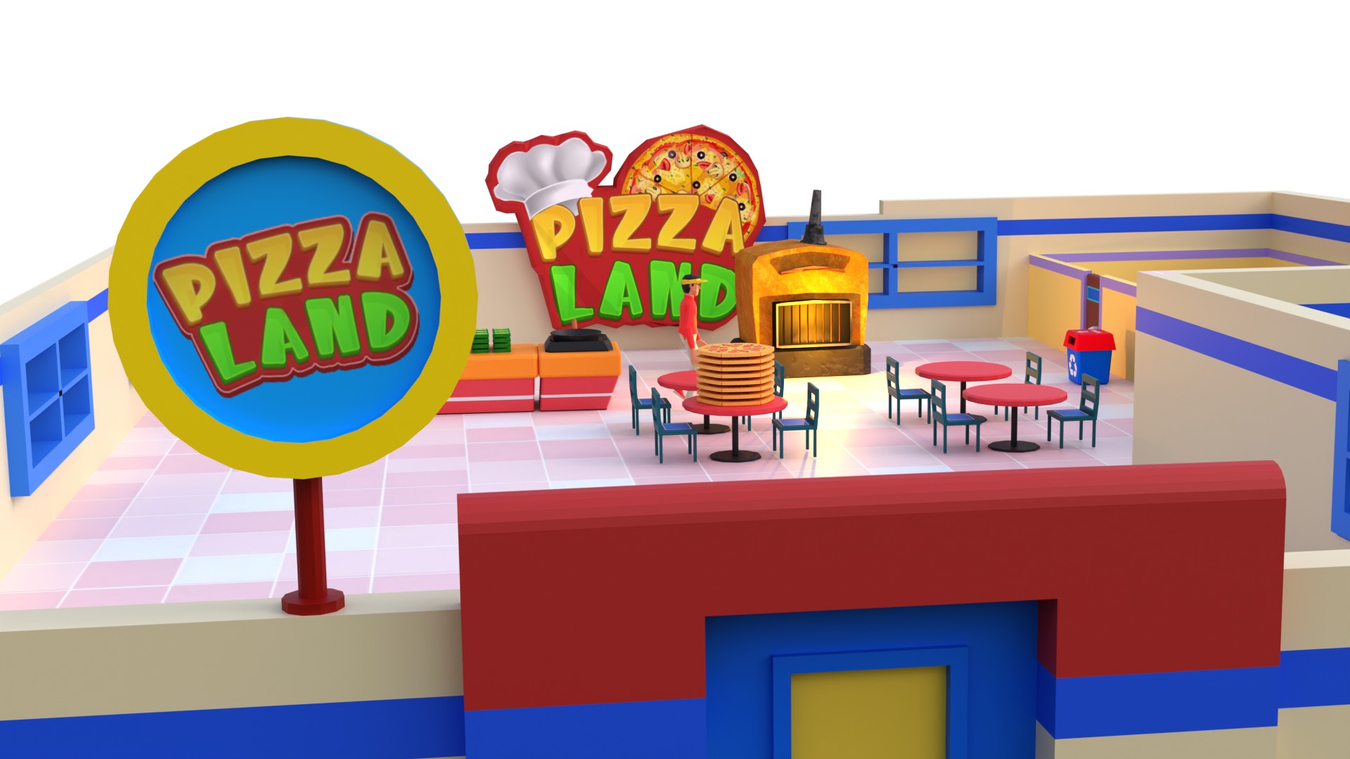 game ready  casual pizza cafe hotel management game assets  Low-poly 3D model_4