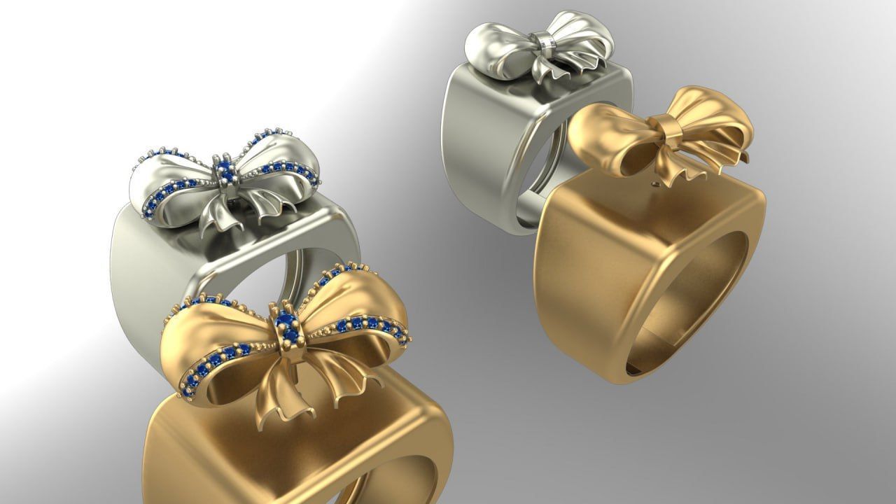 2 part bowtie rings 3D print model_2