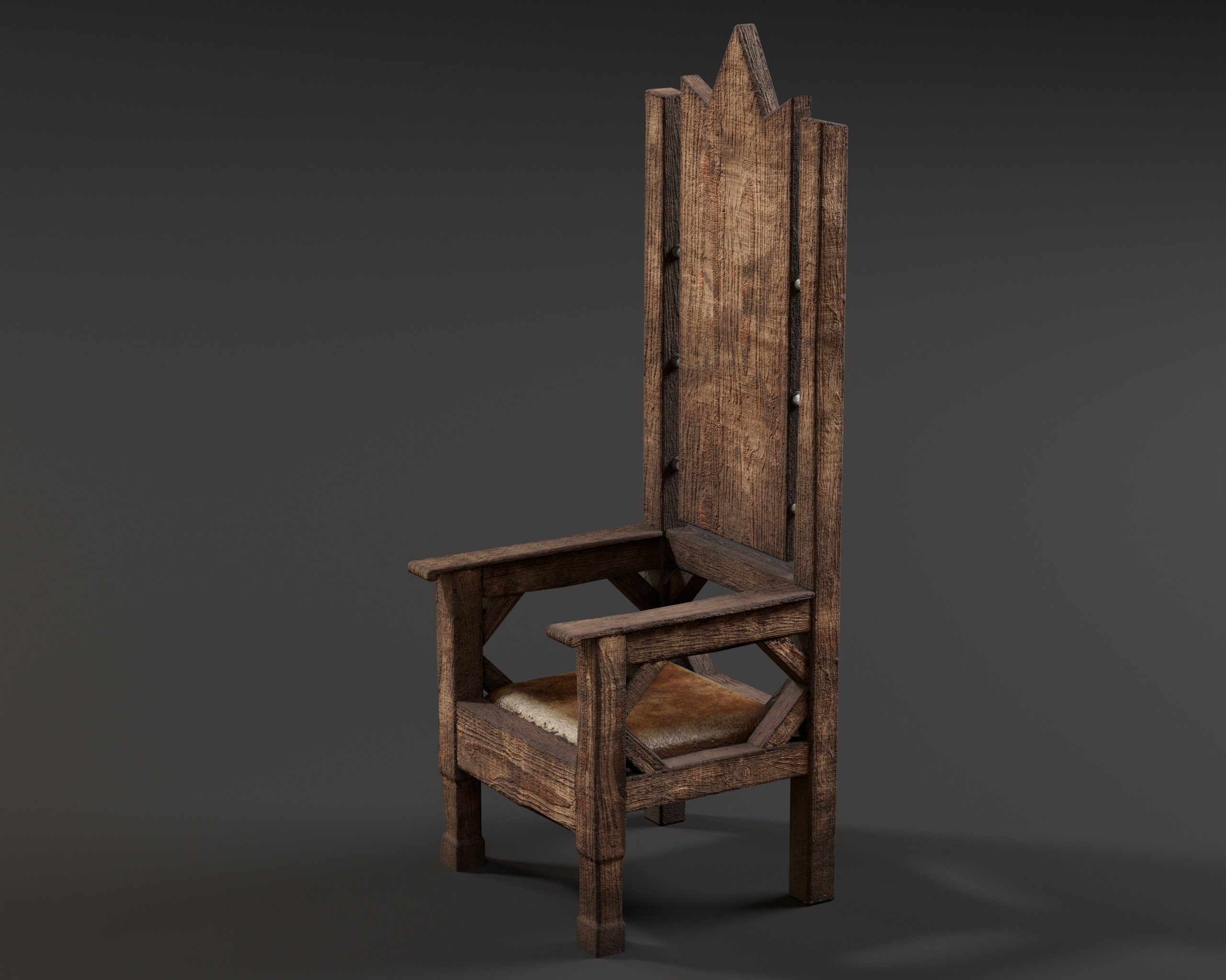 Medieval Wooden Rustic Chair Low-poly 3D model_8