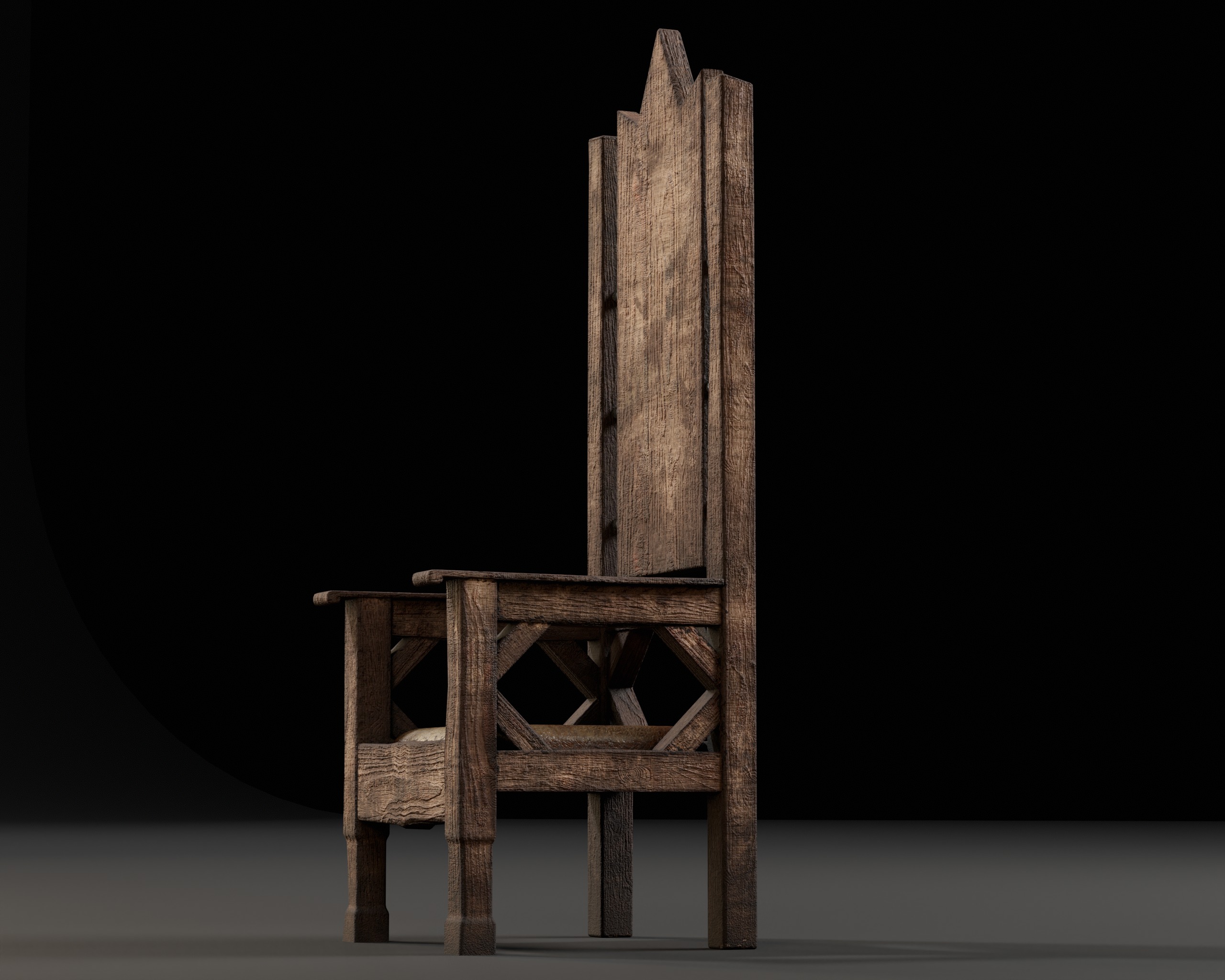 Medieval Wooden Rustic Chair Low-poly 3D model_12