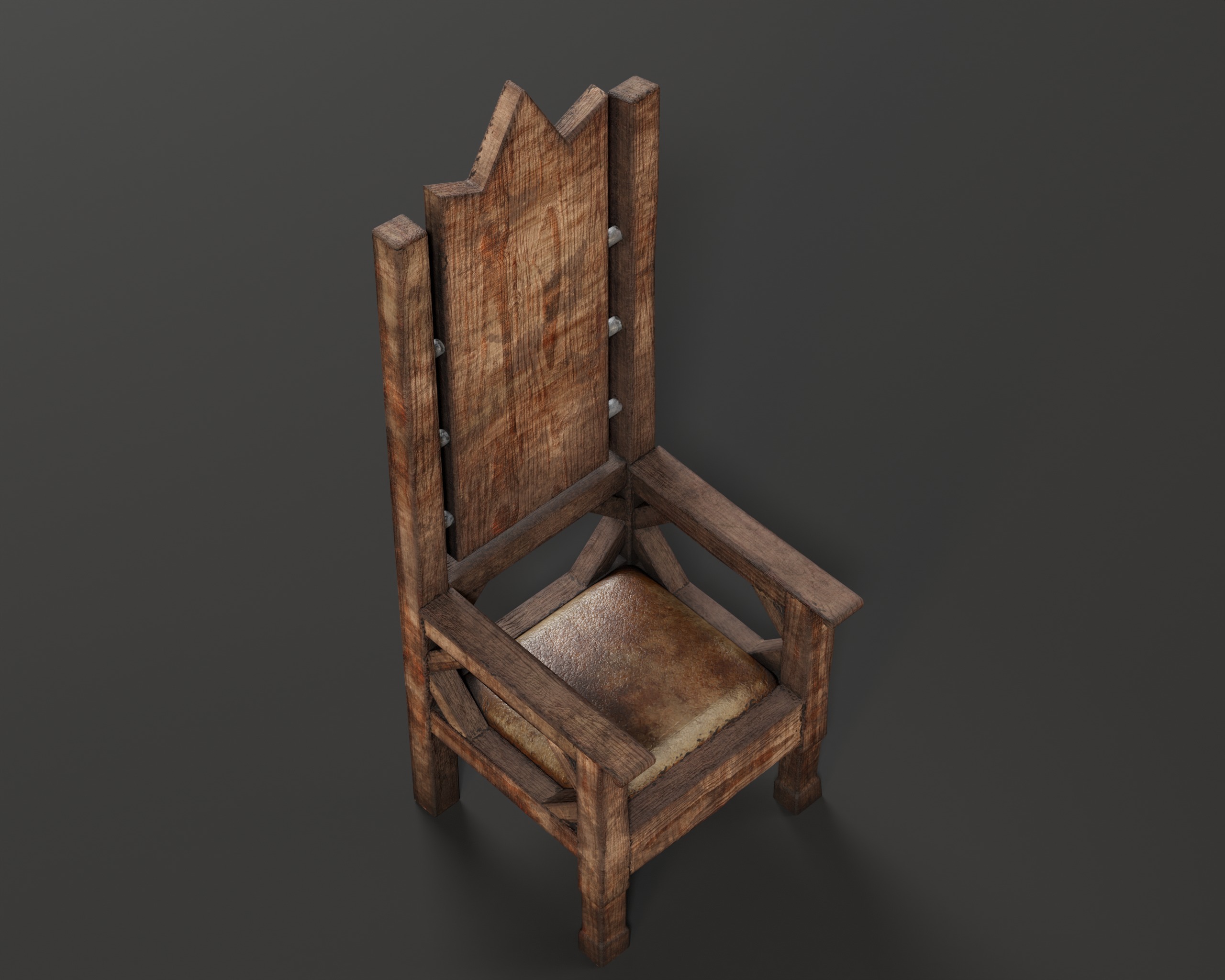 Medieval Wooden Rustic Chair Low-poly 3D model_18