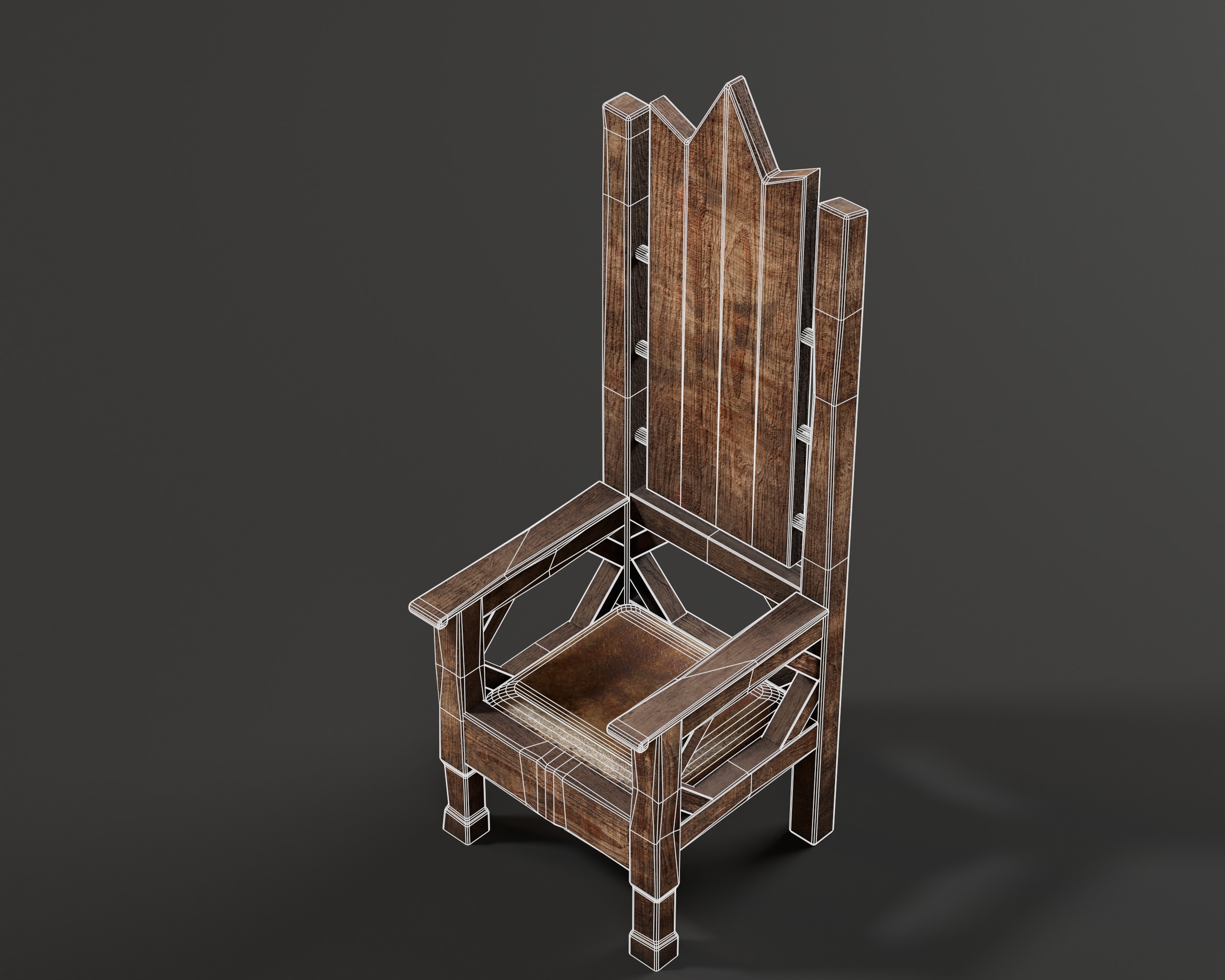 Medieval Wooden Rustic Chair Low-poly 3D model_11