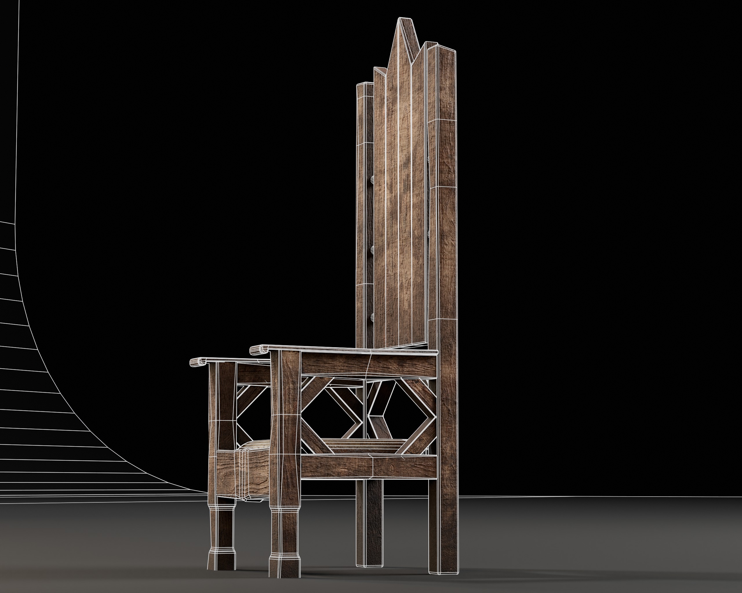 Medieval Wooden Rustic Chair Low-poly 3D model_13