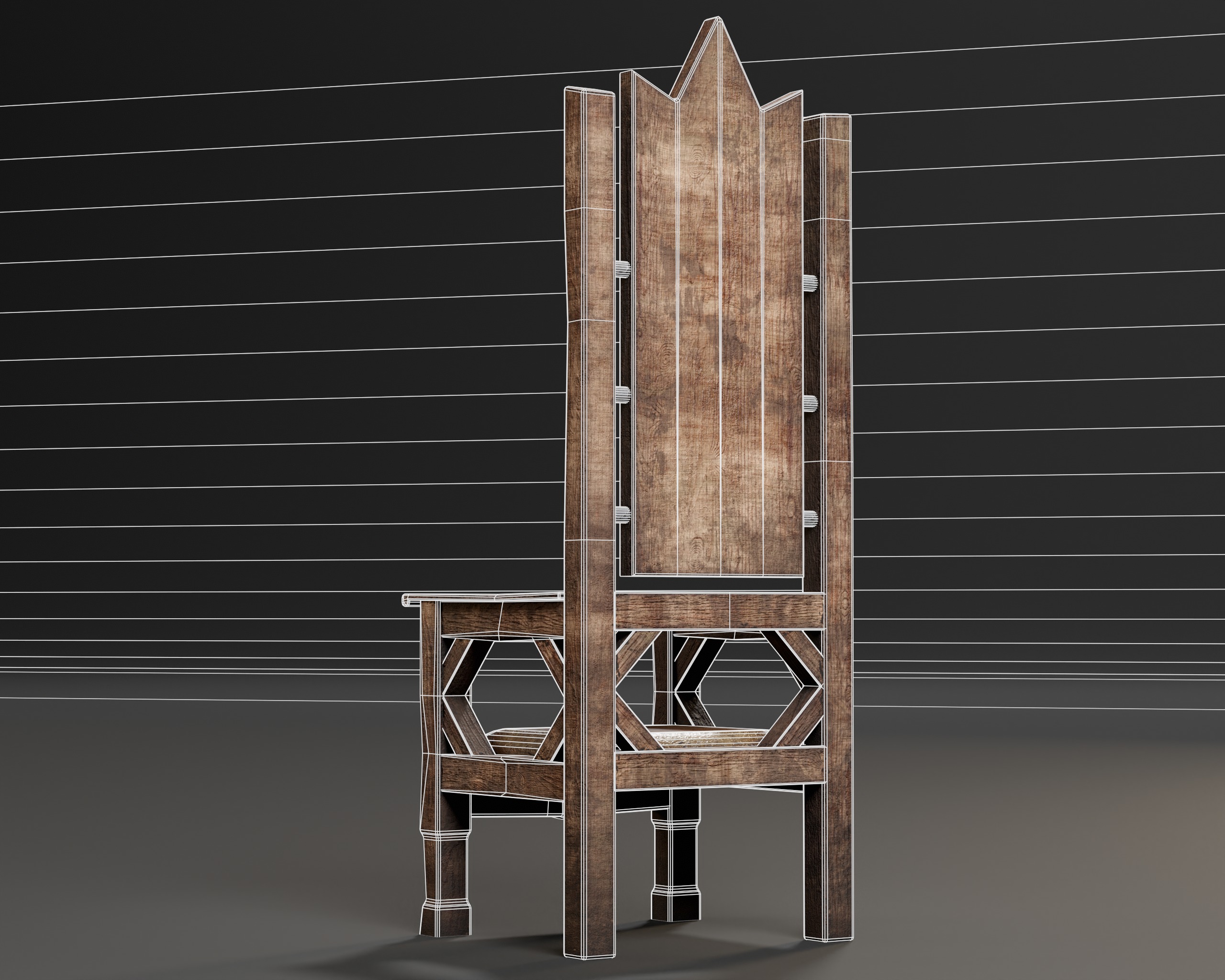 Medieval Wooden Rustic Chair Low-poly 3D model_15